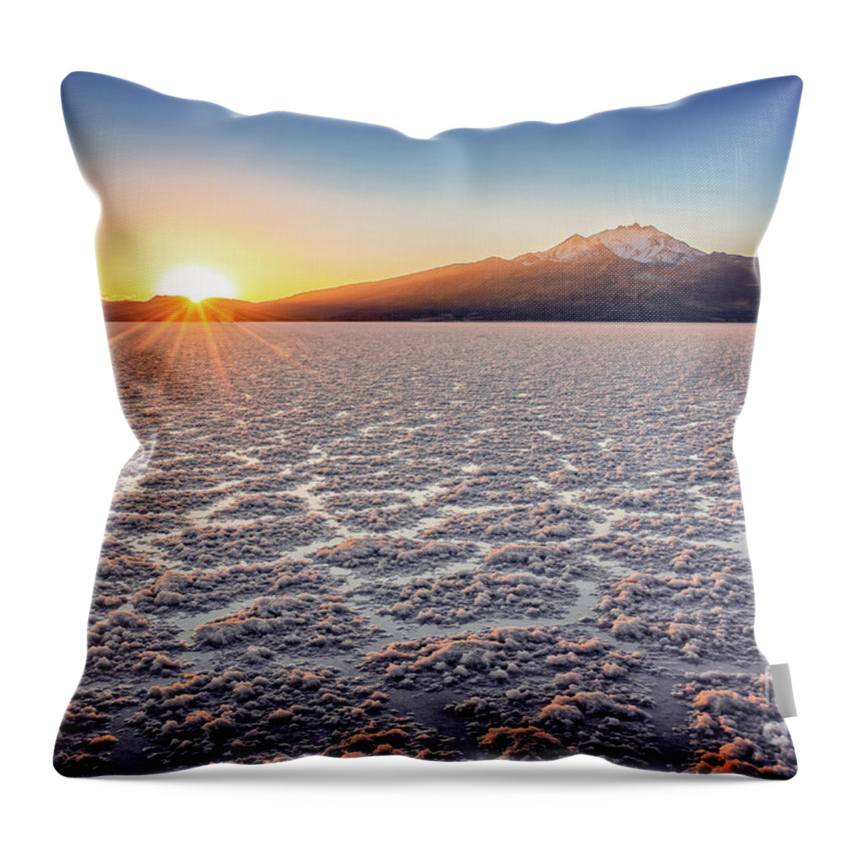 Uyuni Throw Pillow featuring the photograph Salar de Uyuni at sunset, Bolivia by Delphimages Photo Creations
