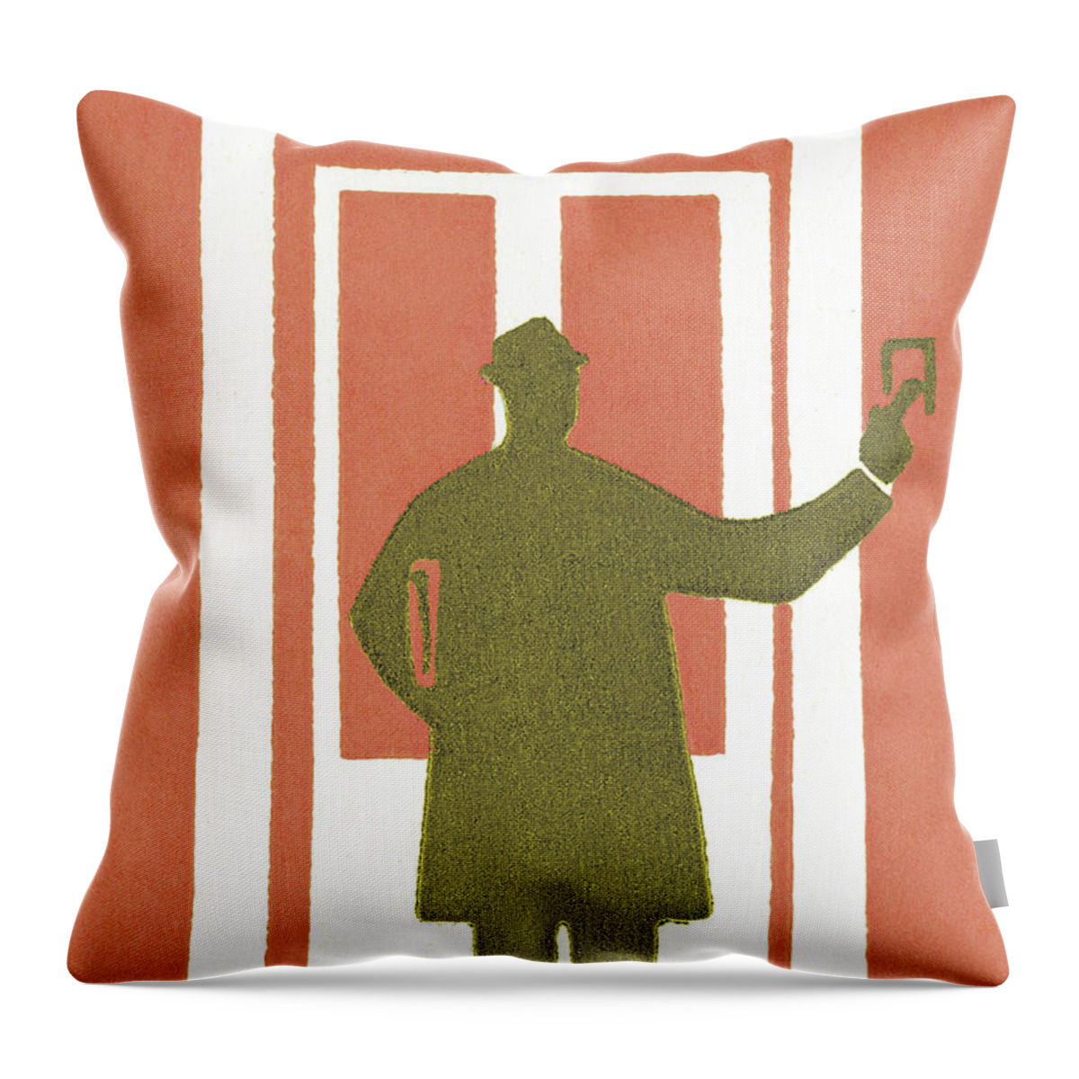 Adult Throw Pillow featuring the drawing Salesman at a Door by CSA Images