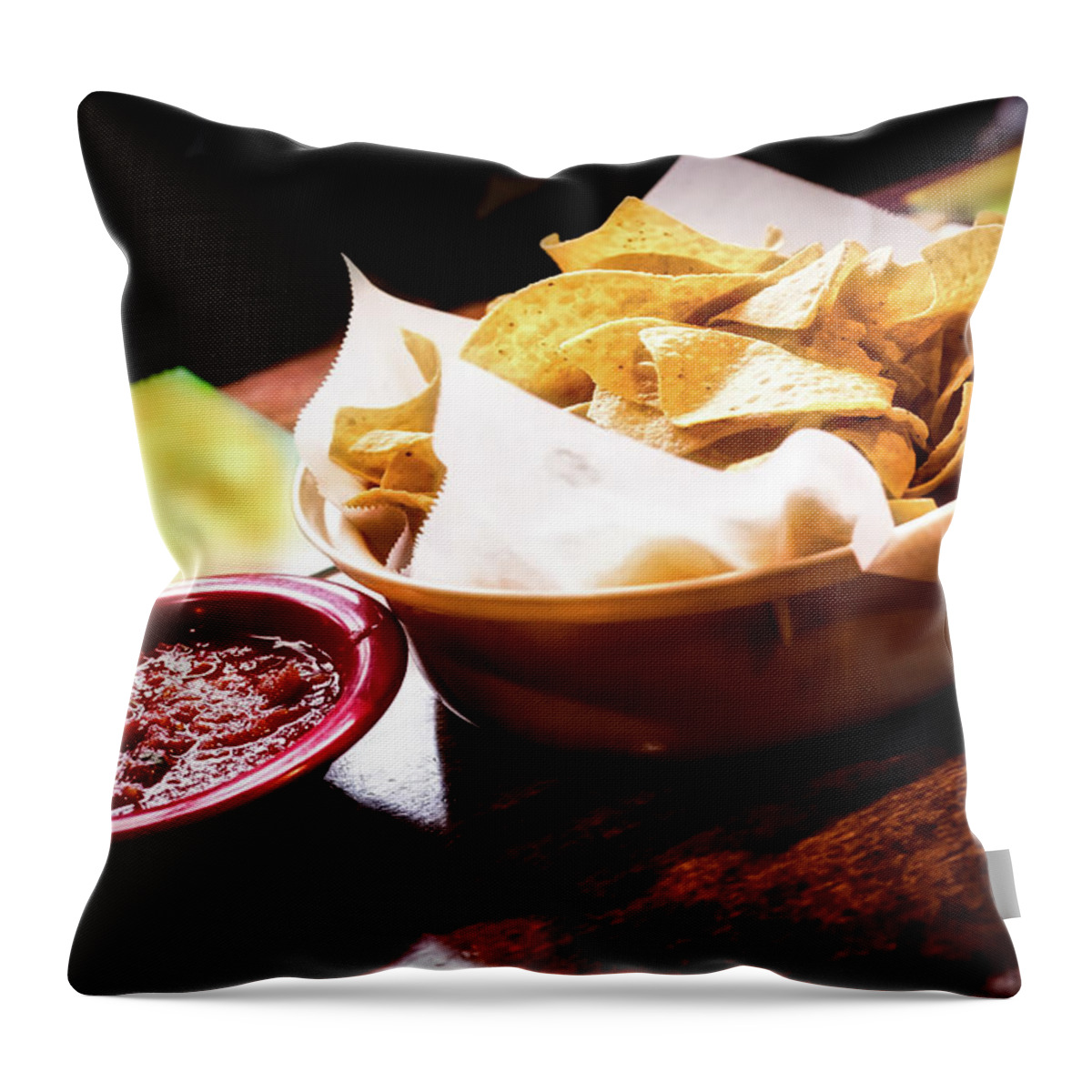 Cuisine Throw Pillow featuring the photograph Salsa and Chips by Bill Chizek