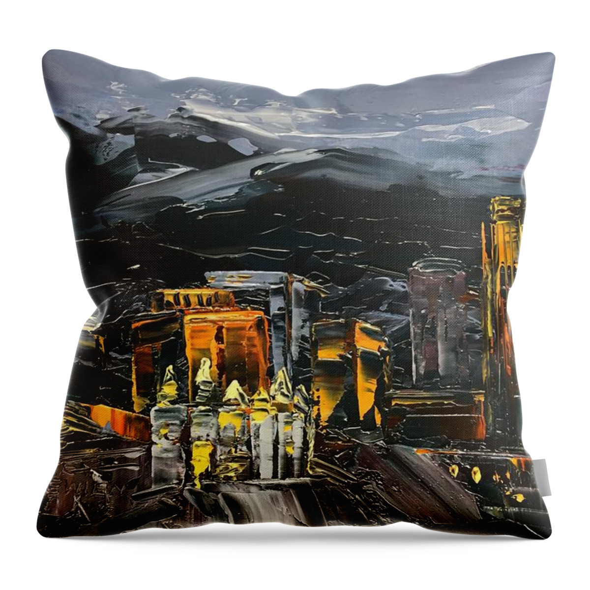 Cityscape Throw Pillow featuring the painting Salt Lake City Night Skyline by Celeste Drewien