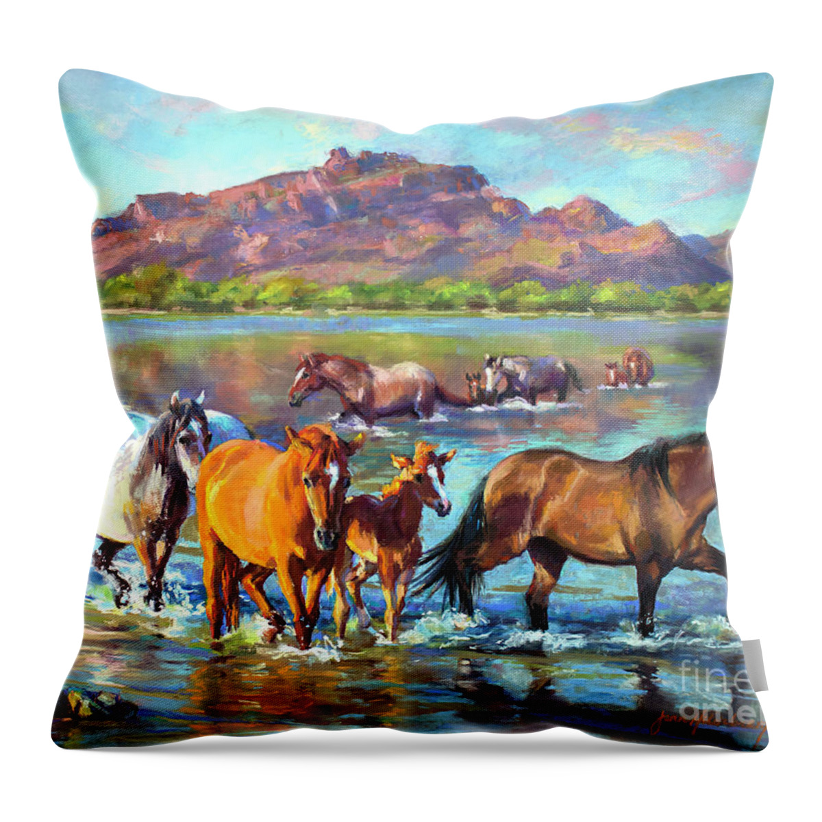 Pastel Throw Pillow featuring the painting Salt River Solitude by Jean Hildebrant