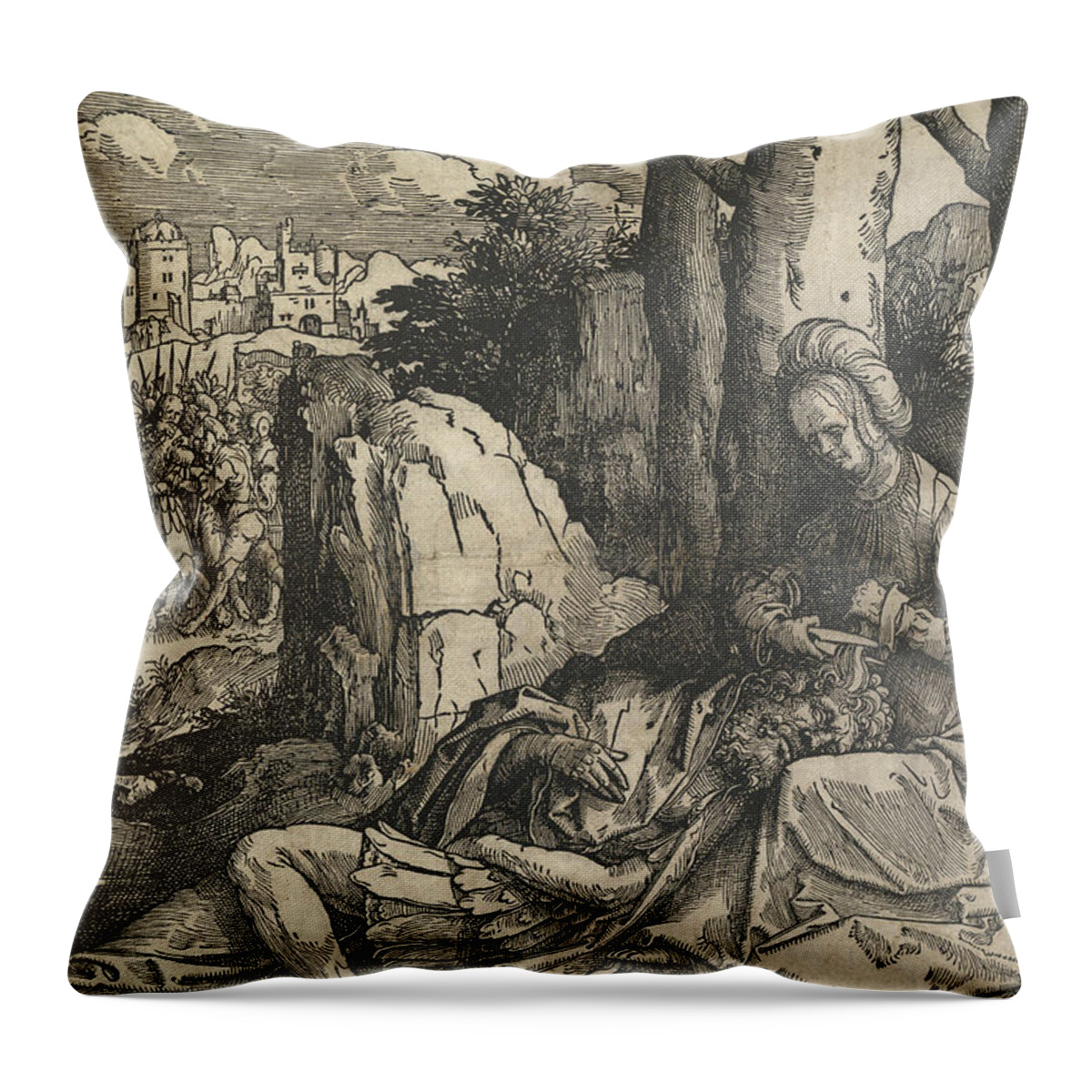 16th Century Art Throw Pillow featuring the relief Samson and Delilah by Lucas van Leyden
