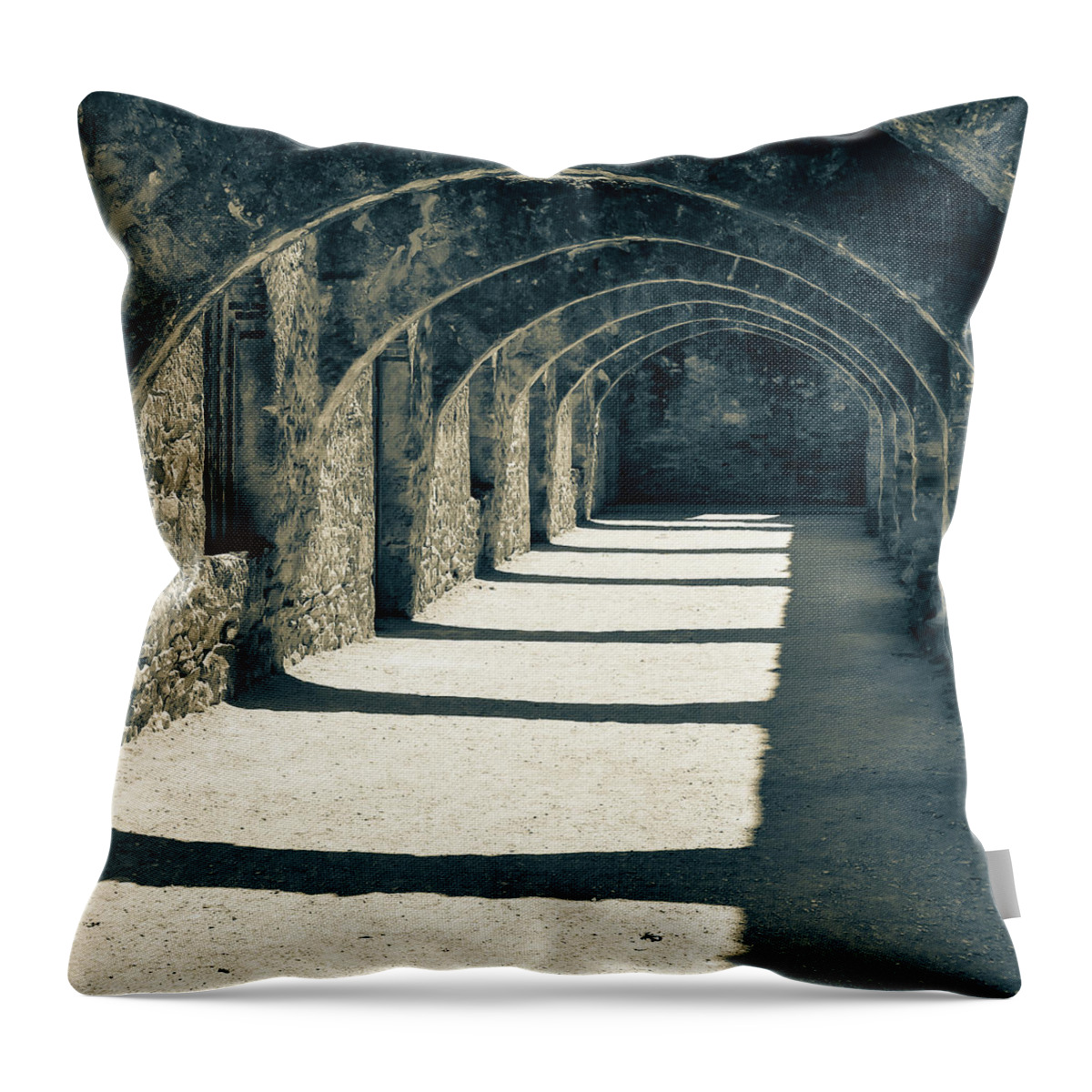 America Throw Pillow featuring the photograph San Antonio Mission San Jose - Square Sepia by Gregory Ballos