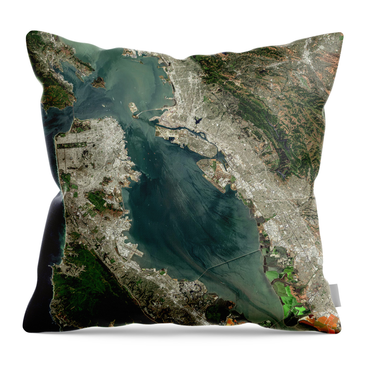 Satellite Image Throw Pillow featuring the digital art San Francisco Bay from space by Christian Pauschert