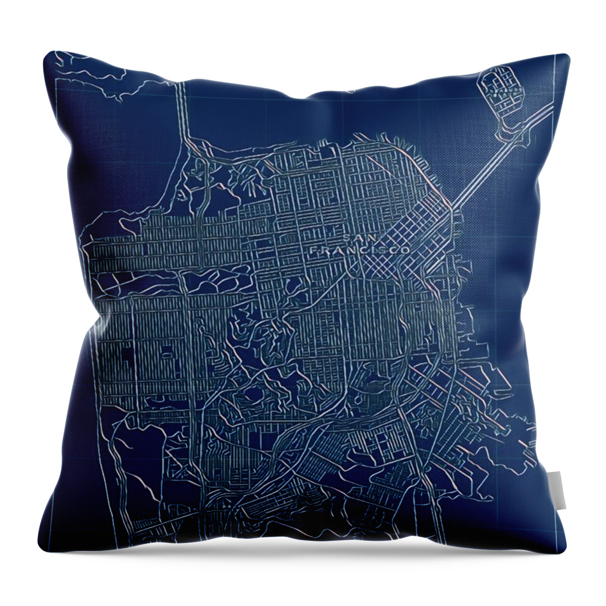  Frisco Throw Pillow featuring the digital art San Francisco Blueprint City Map by HELGE Art Gallery