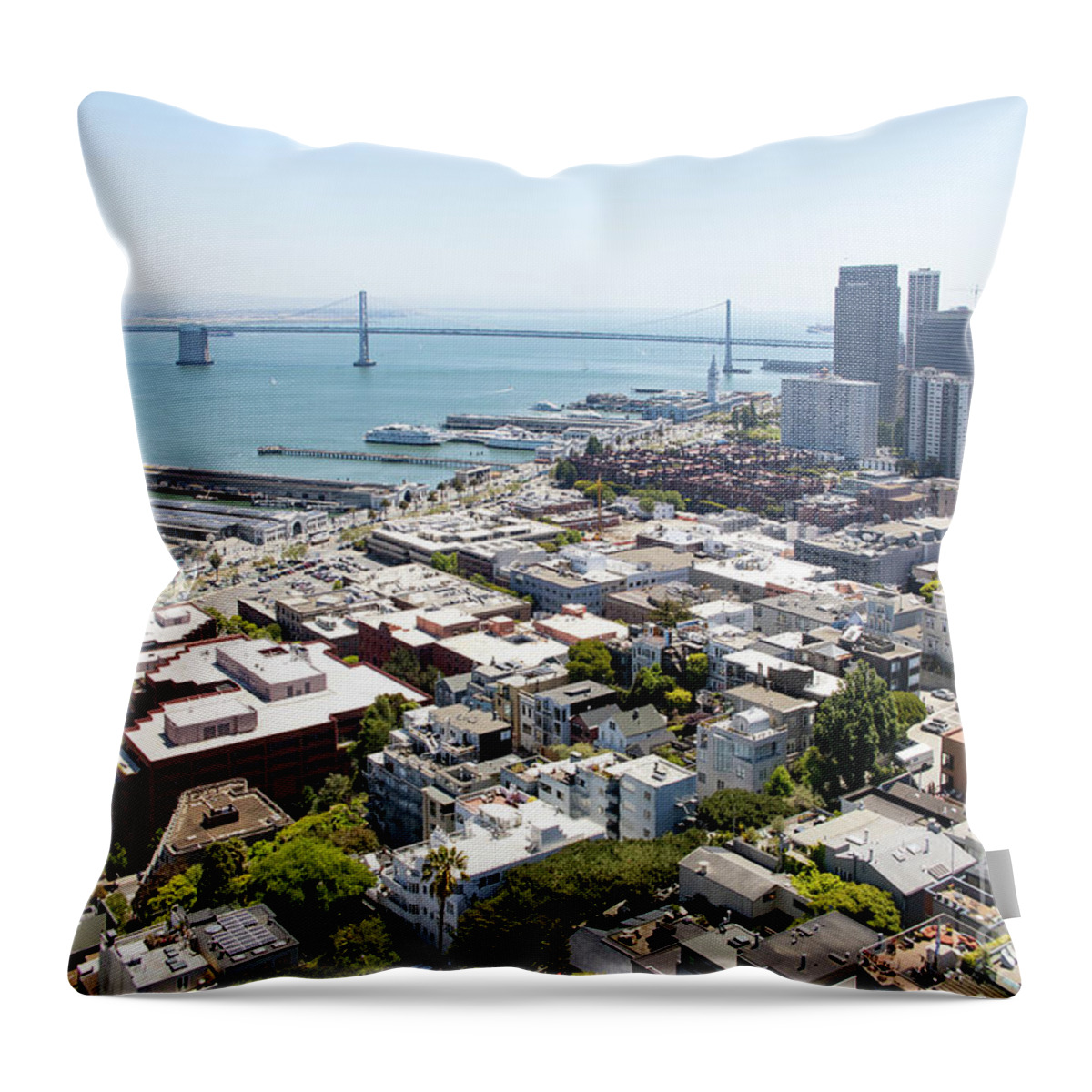 Wingsdomain Throw Pillow featuring the photograph San Francisco Downtown Financial District Cityscape Panorama With Bay Bridge R562 by Wingsdomain Art and Photography