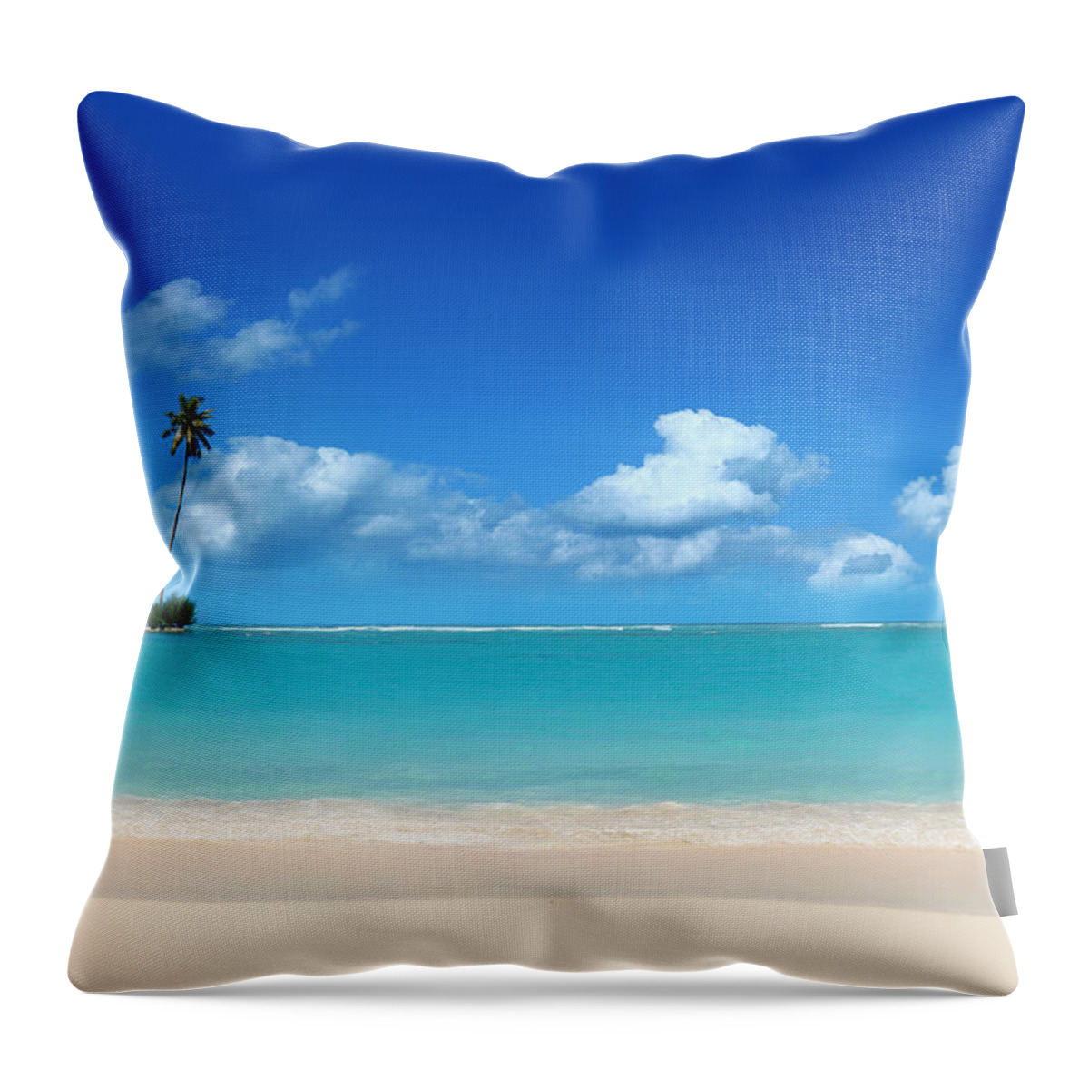 Tropical Tree Throw Pillow featuring the photograph Sand Beach And Small Tropical Island by Narvikk