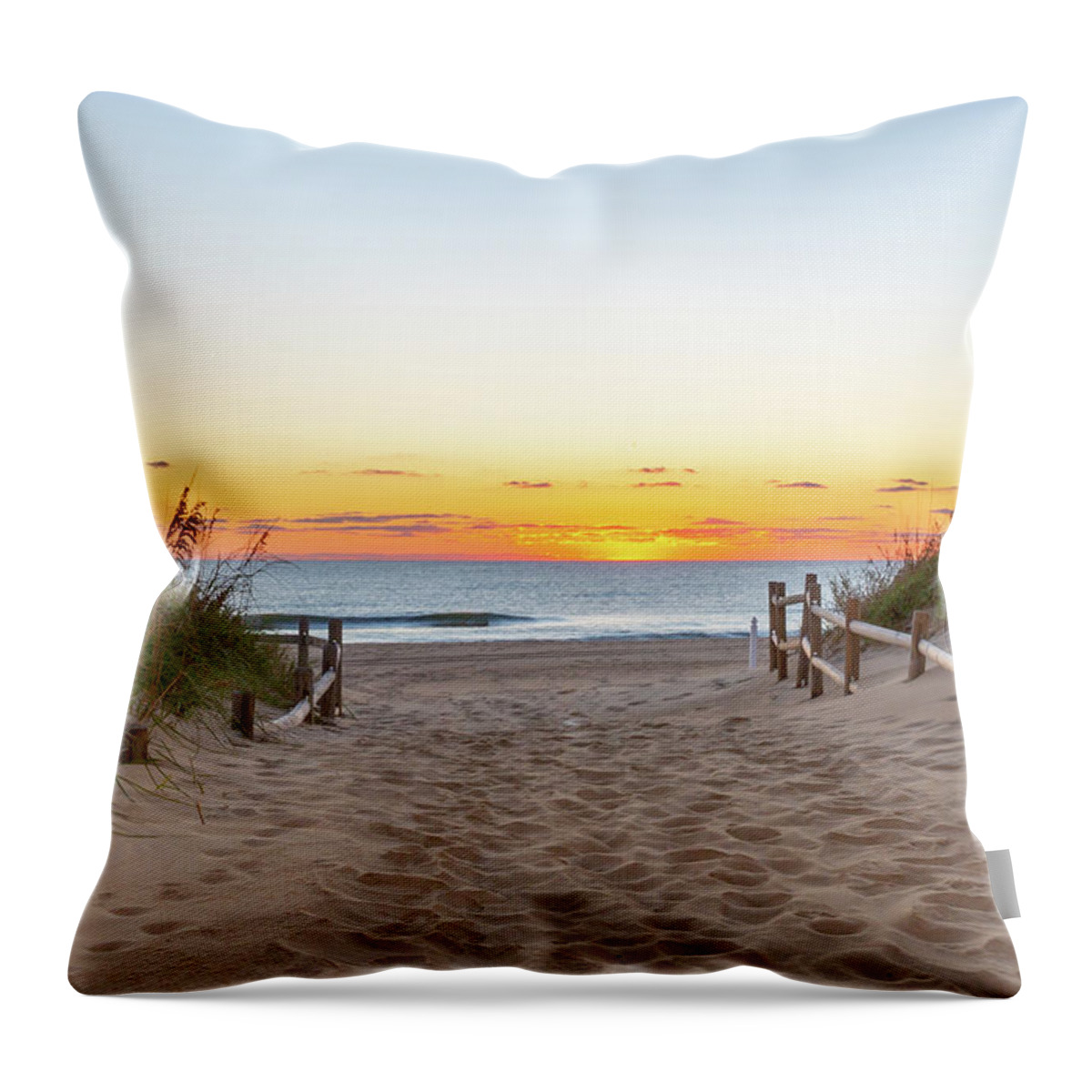 Sunrise Throw Pillow featuring the photograph Sandbridge Path Sunrise by Donna Twiford