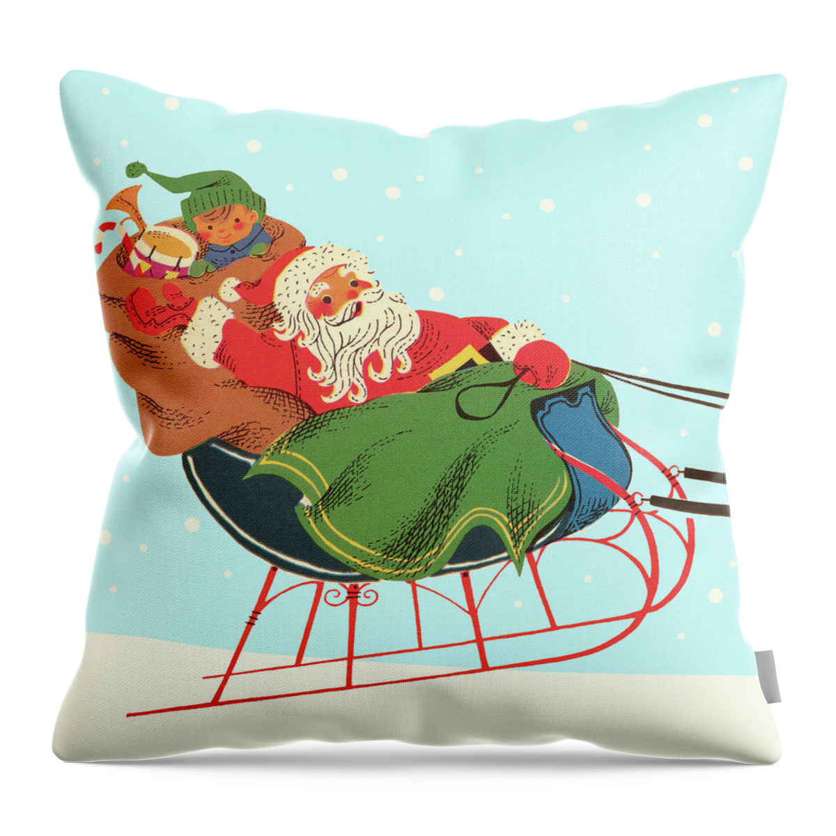 Adult Throw Pillow featuring the drawing Santa and Boy Riding in Sleigh by CSA Images