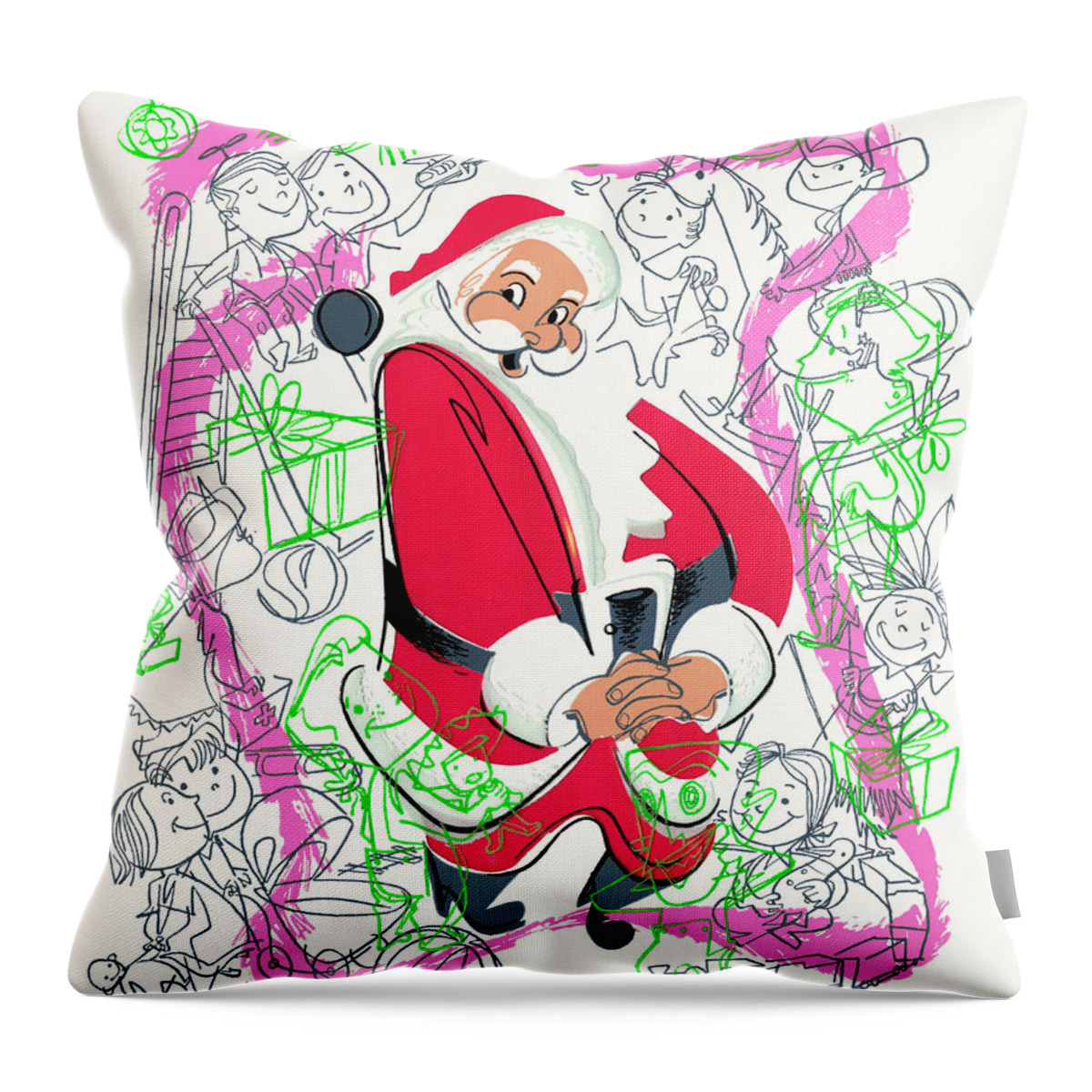 Boy Throw Pillow featuring the drawing Santa Claus and Children by CSA Images