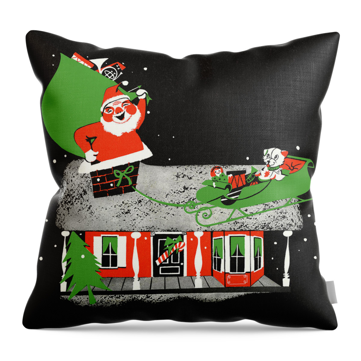 Bag Throw Pillow featuring the drawing Santa Claus on the Roof of a House by CSA Images