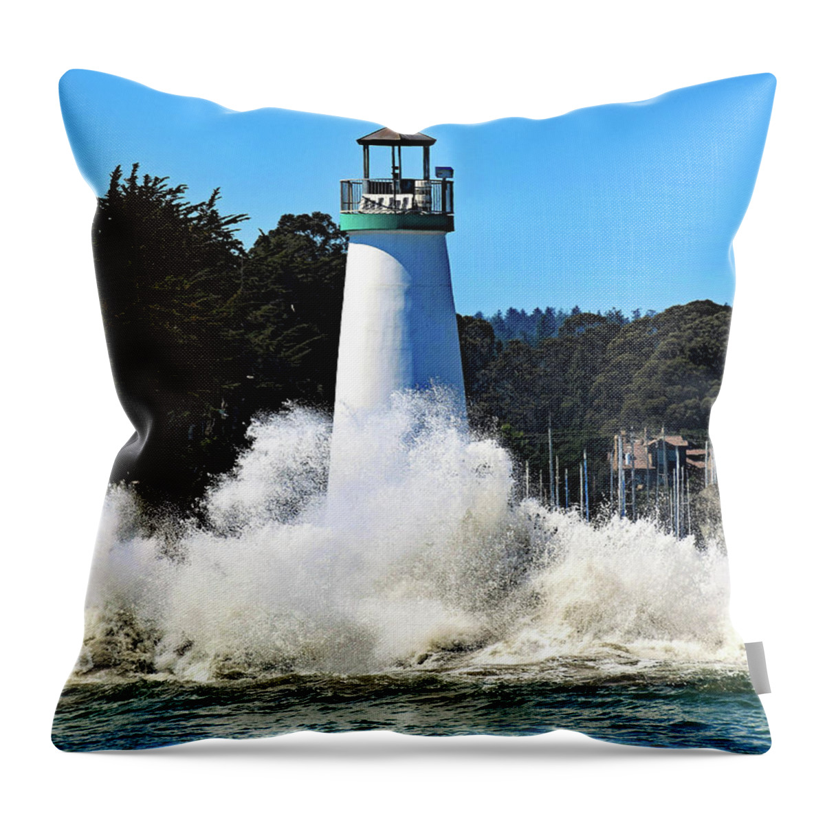 Santa Cruz Throw Pillow featuring the photograph Santa Cruz Lighthouse and Crashing Waves by Marilyn MacCrakin