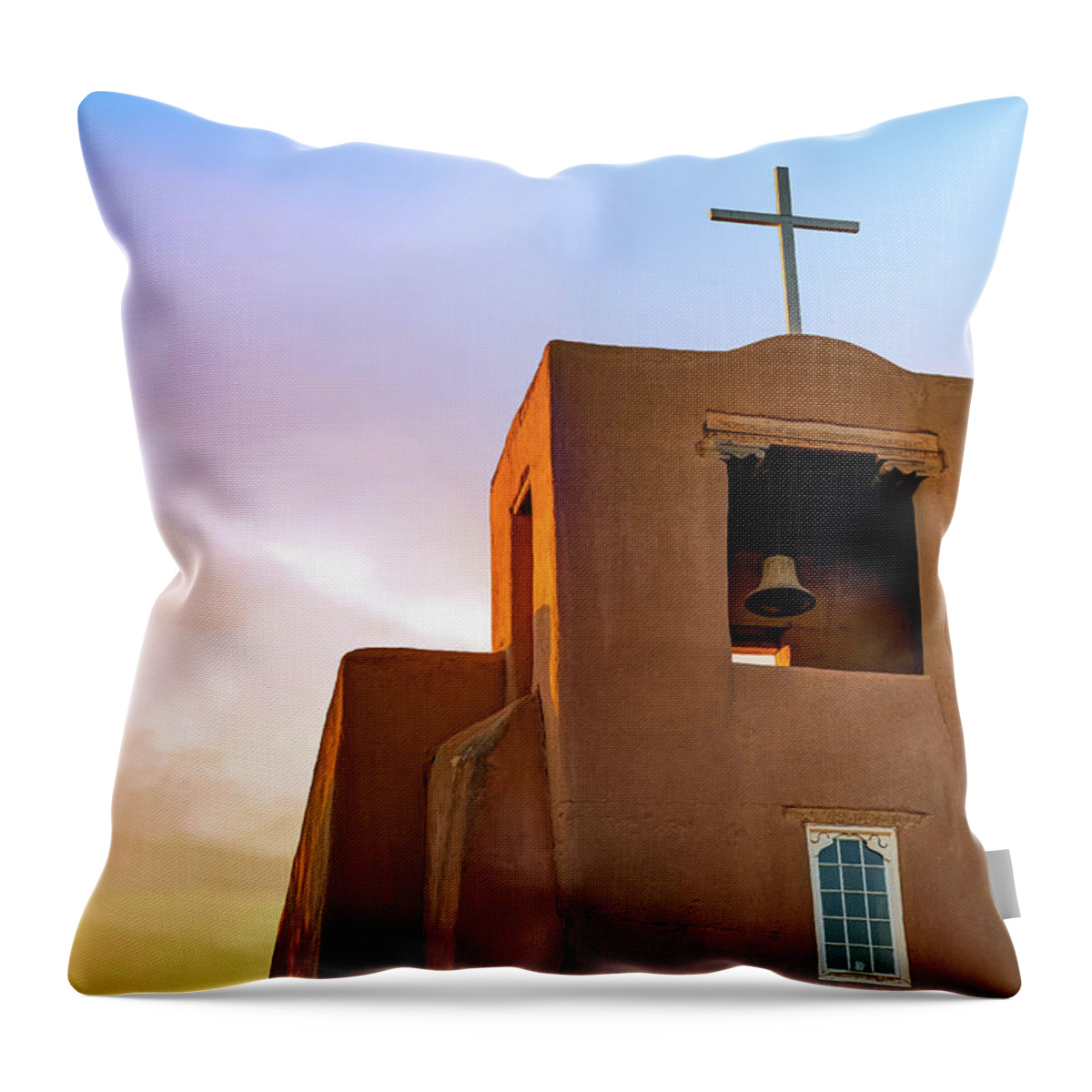 America Throw Pillow featuring the photograph Santa Fe San Miguel Mission Chapel at Sunrise by Gregory Ballos