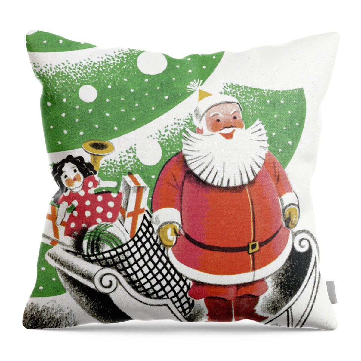 Bag Throw Pillow featuring the drawing Santa in Sleigh by CSA Images