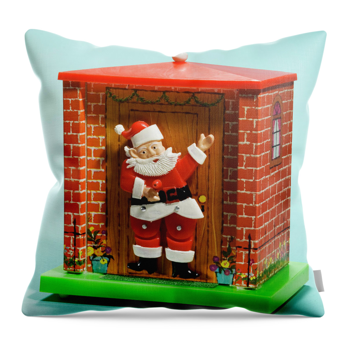 Blue Background Throw Pillow featuring the drawing Santa is Welcoming You by CSA Images