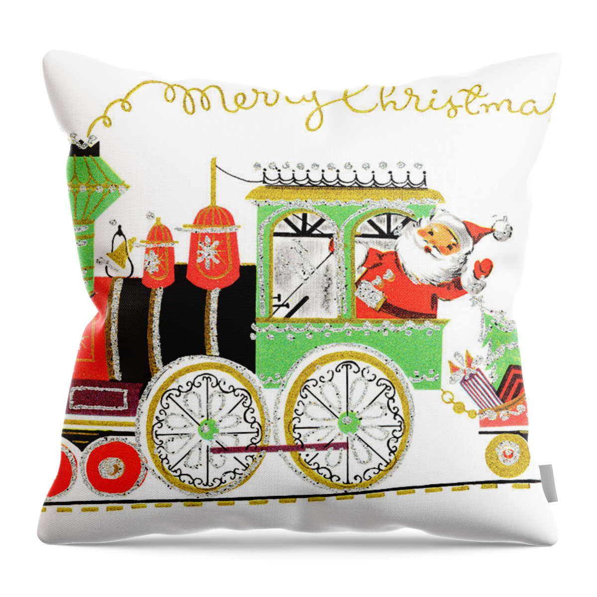 Caboose Throw Pillow featuring the drawing Santa on a train by CSA Images