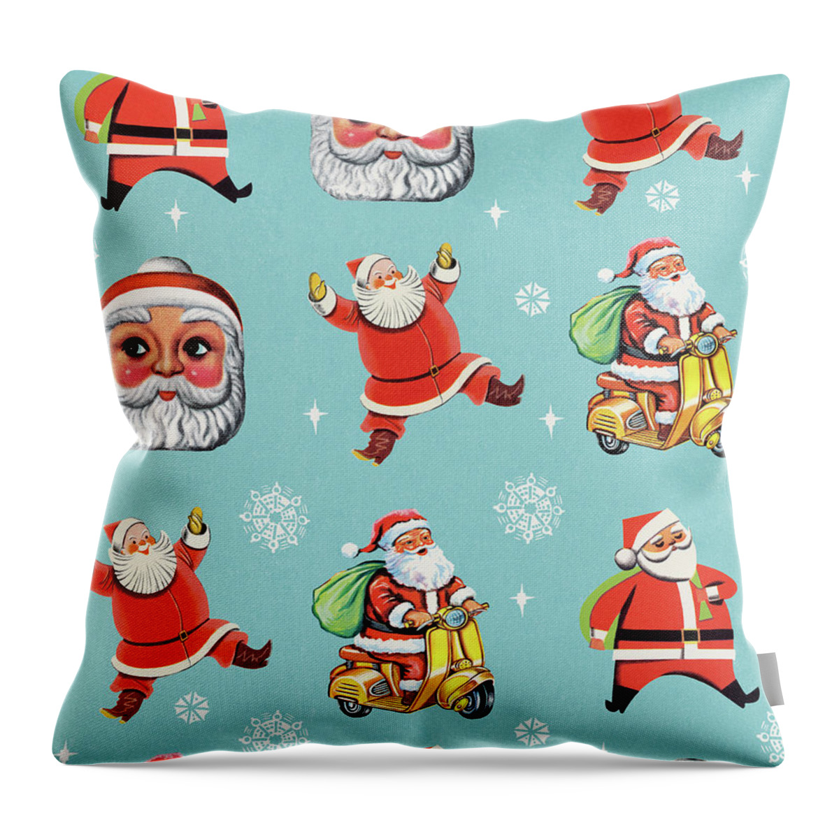 Background Throw Pillow featuring the drawing Santa Pattern With Snowflakes by CSA Images