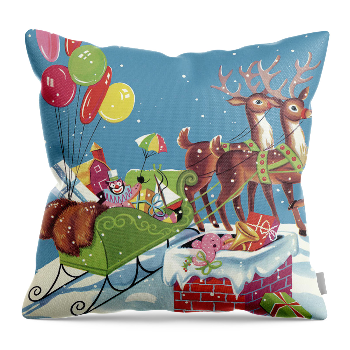 Animal Throw Pillow featuring the drawing Santa's Sleigh on Roof by CSA Images