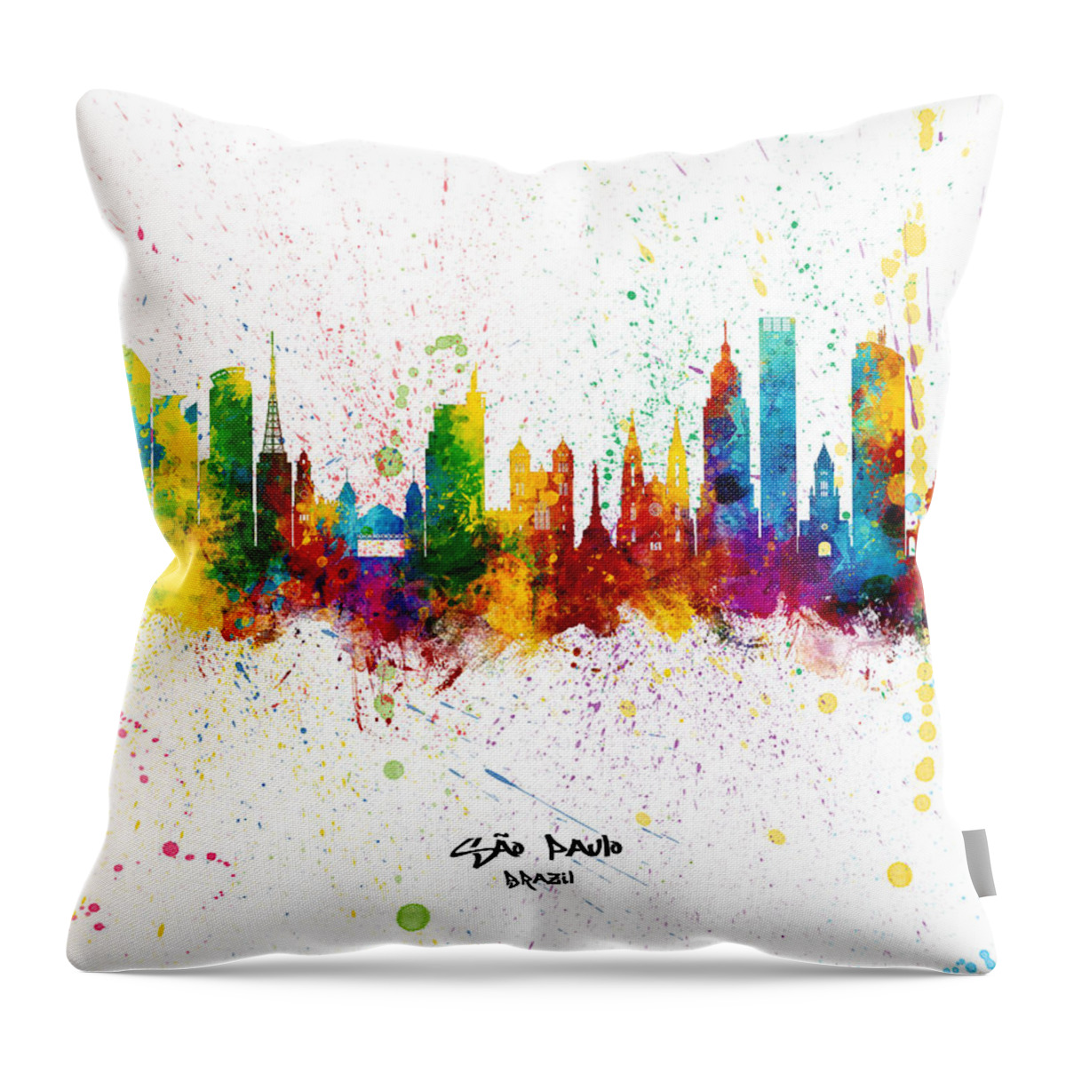 São Paulo Throw Pillow featuring the digital art Sao Paulo Skyline Brazil by Michael Tompsett