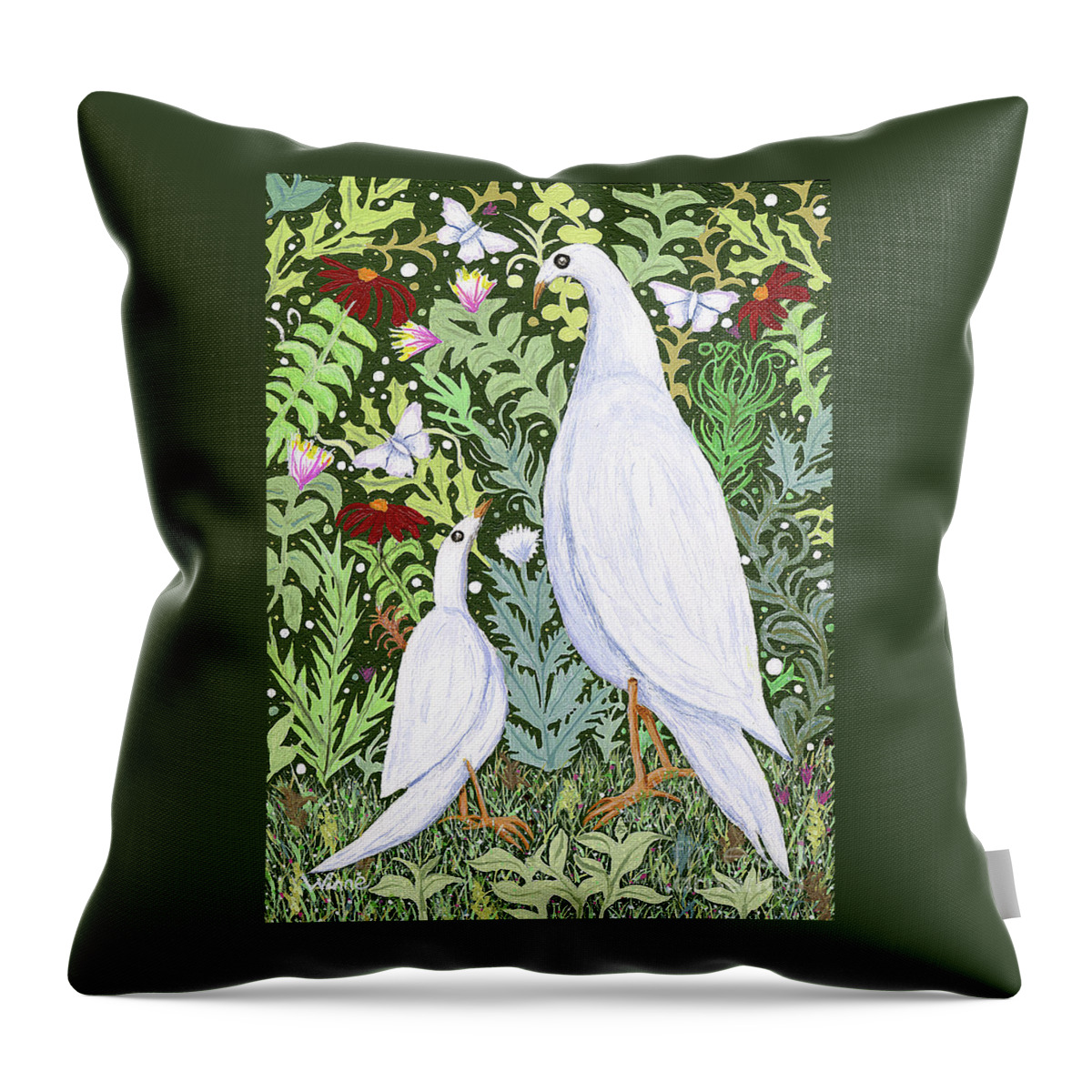 Lise Winne Throw Pillow featuring the painting Sapientes Pacis Birds by Lise Winne