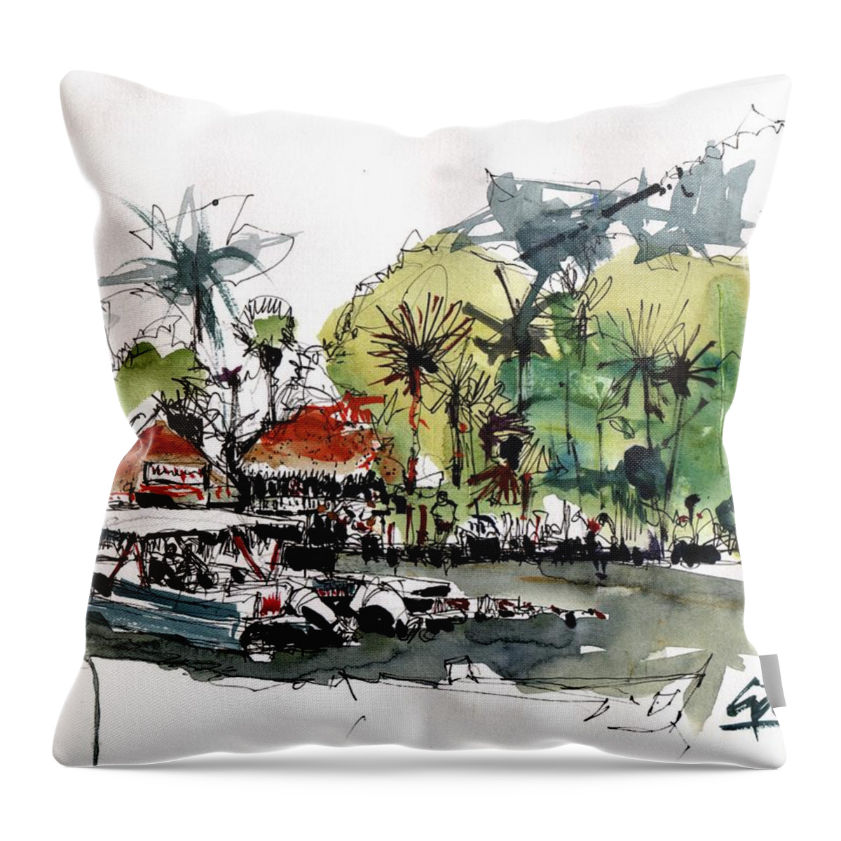  Throw Pillow featuring the painting Sarasota Pier by Gaston McKenzie