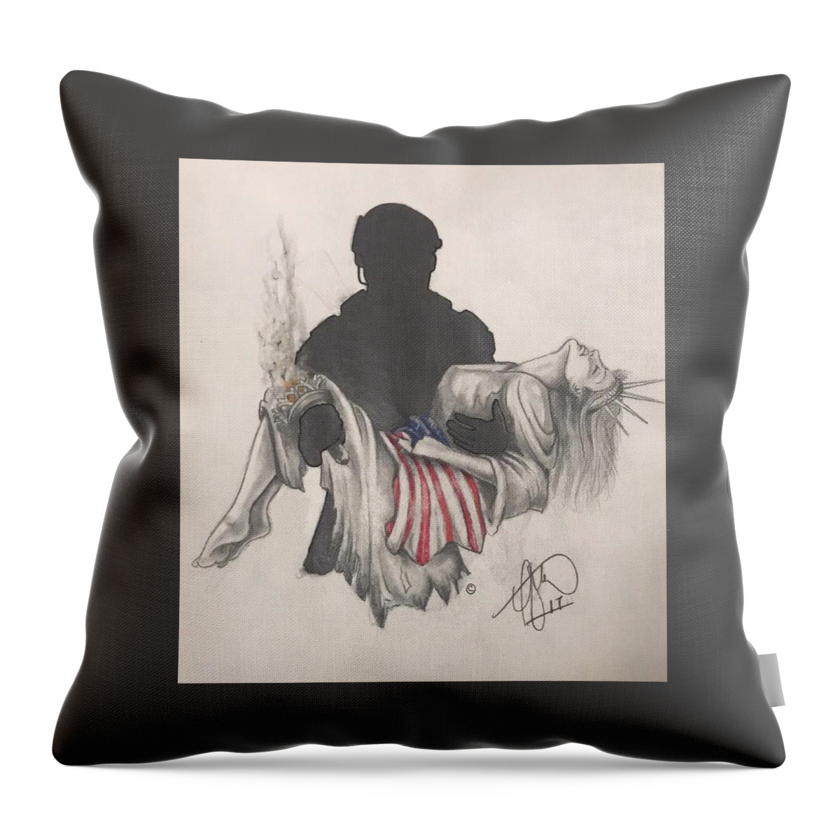 Liberty Throw Pillow featuring the drawing Saving Liberty by Howard King