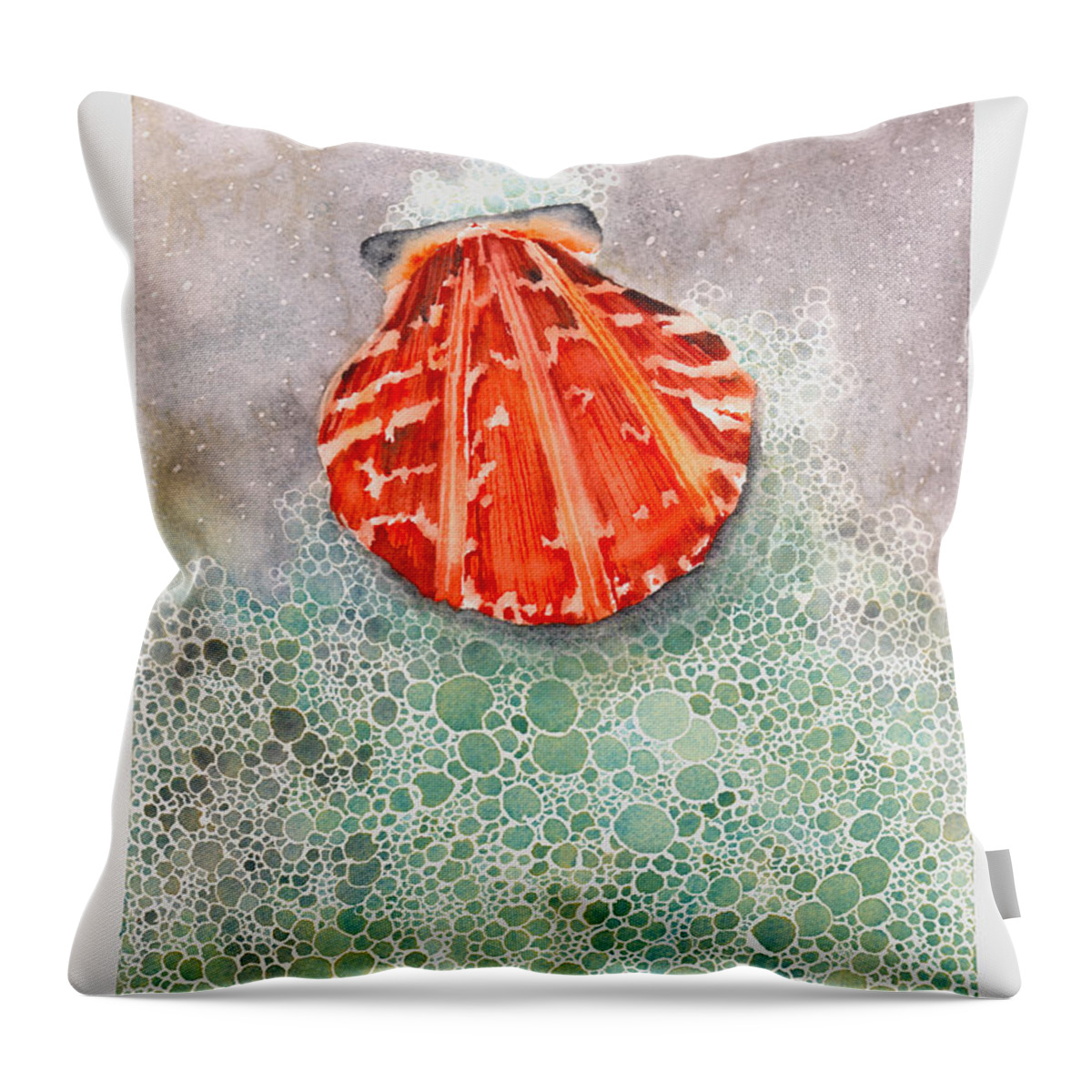 Calico Scallop Throw Pillow featuring the painting Scallop Shell by Hilda Wagner