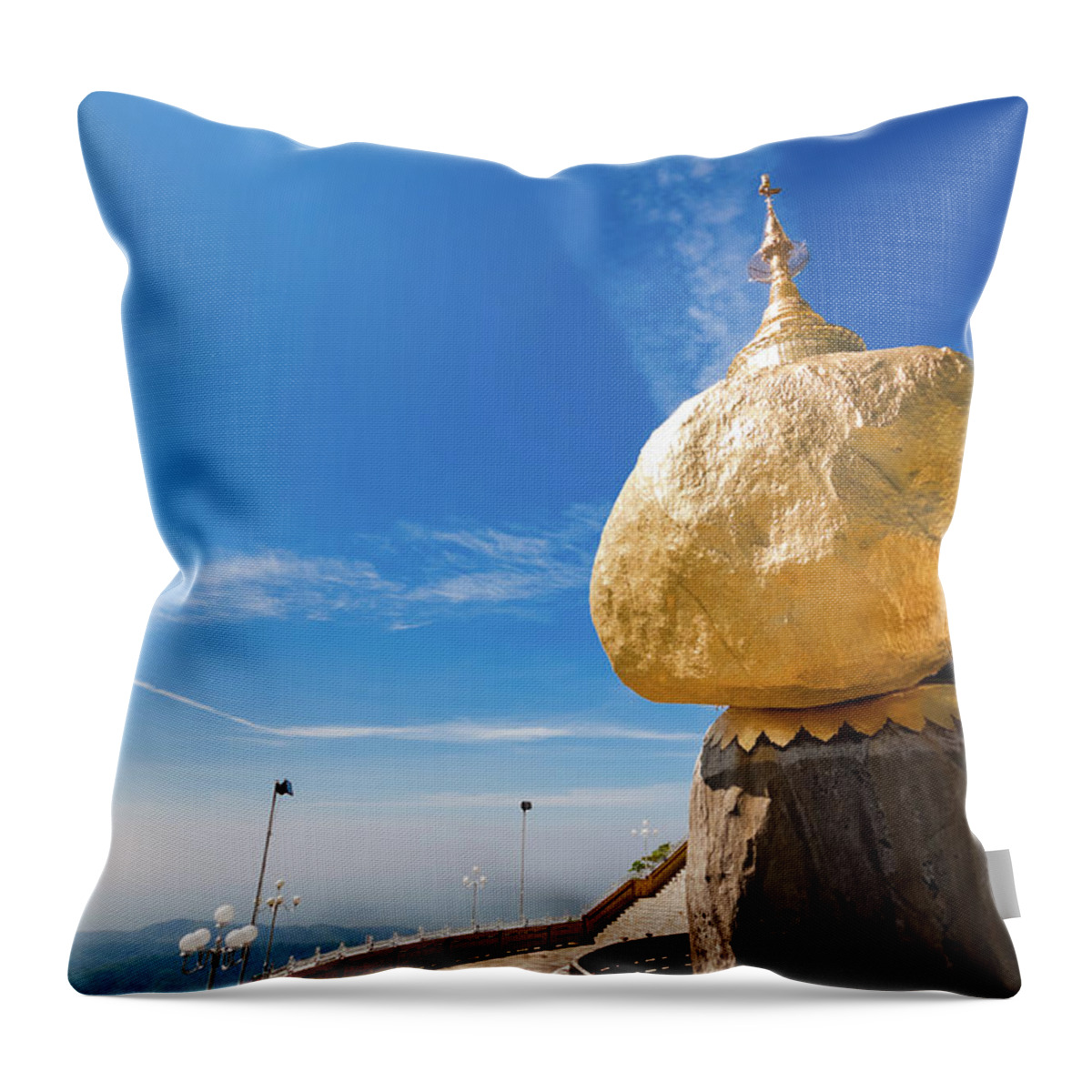 Southeast Asia Throw Pillow featuring the photograph Scenic View Of Golden Rock Kyaiktiyo by Fototrav
