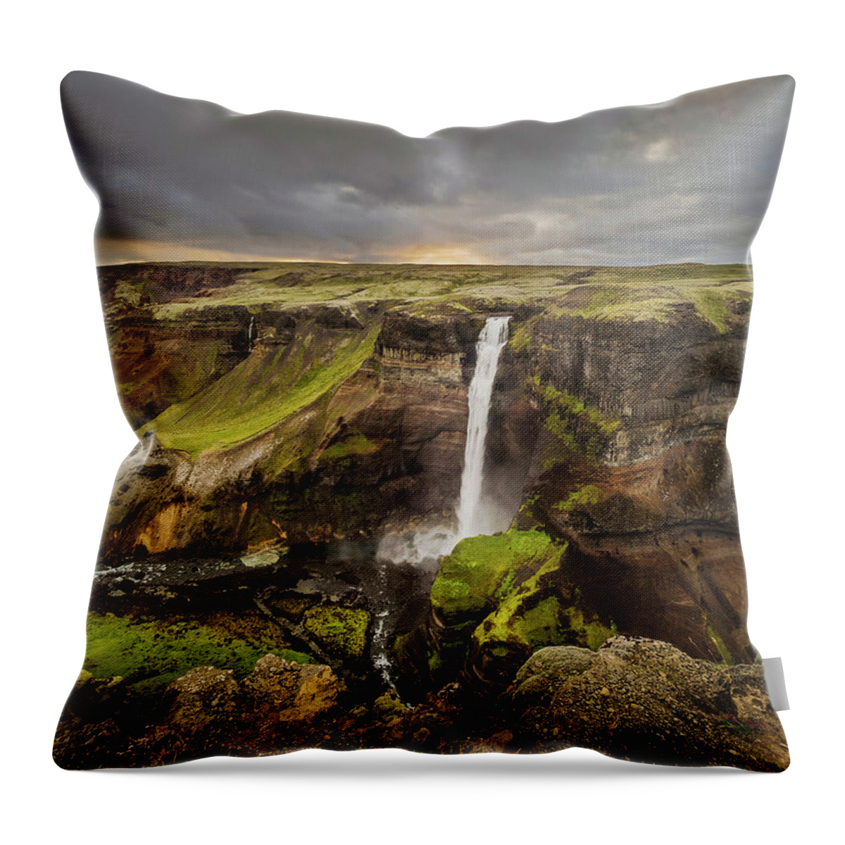 Iceland Throw Pillow featuring the photograph Scenic waterfalls-Iceland by Usha Peddamatham