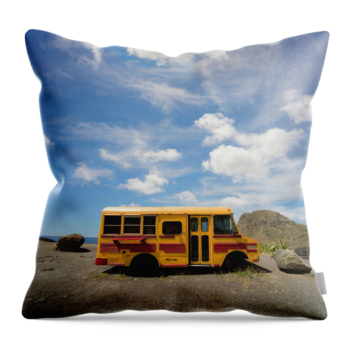 Lahaina Throw Pillow featuring the photograph School Bus On Beach by Ed Freeman