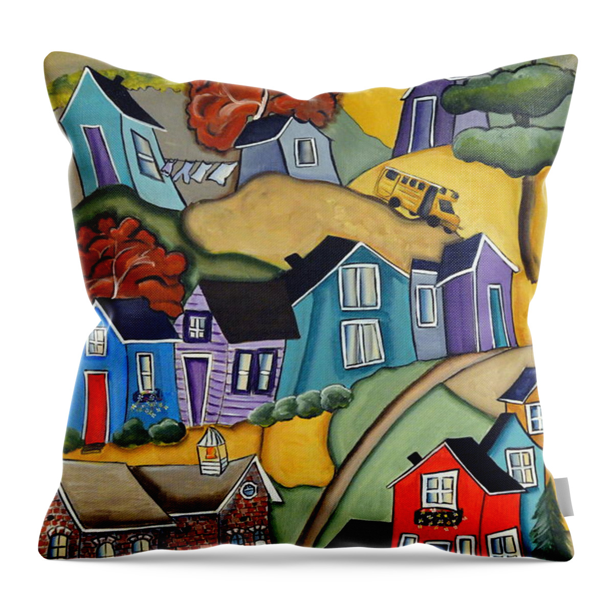 Abstract Throw Pillow featuring the painting School Days by Heather Lovat-Fraser