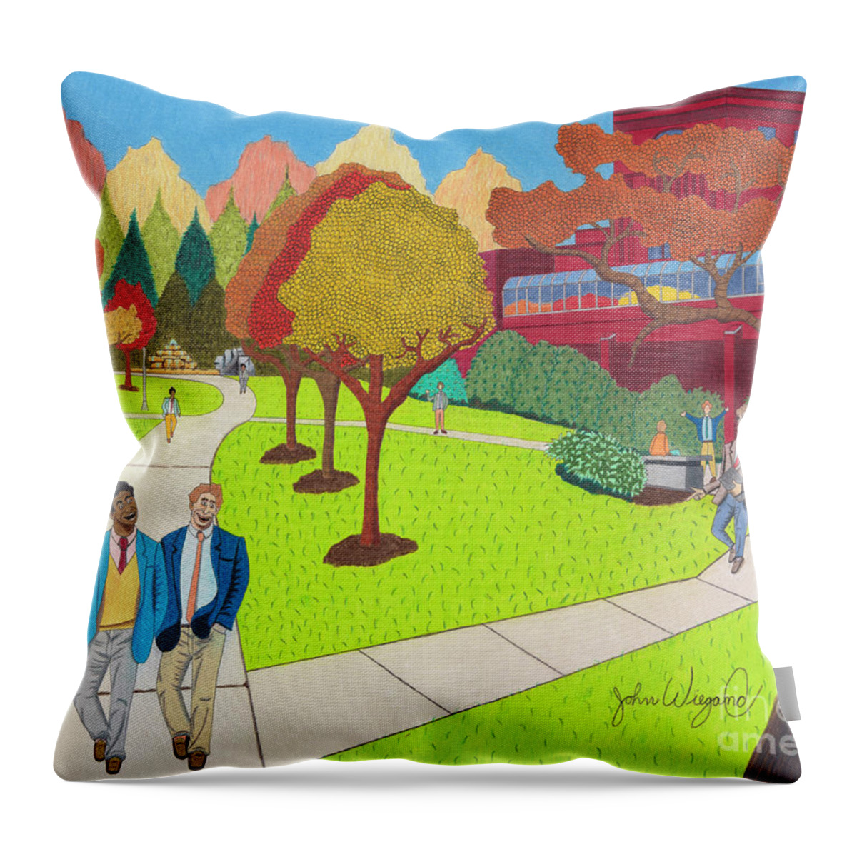 Kiski Throw Pillow featuring the drawing School Ties by John Wiegand