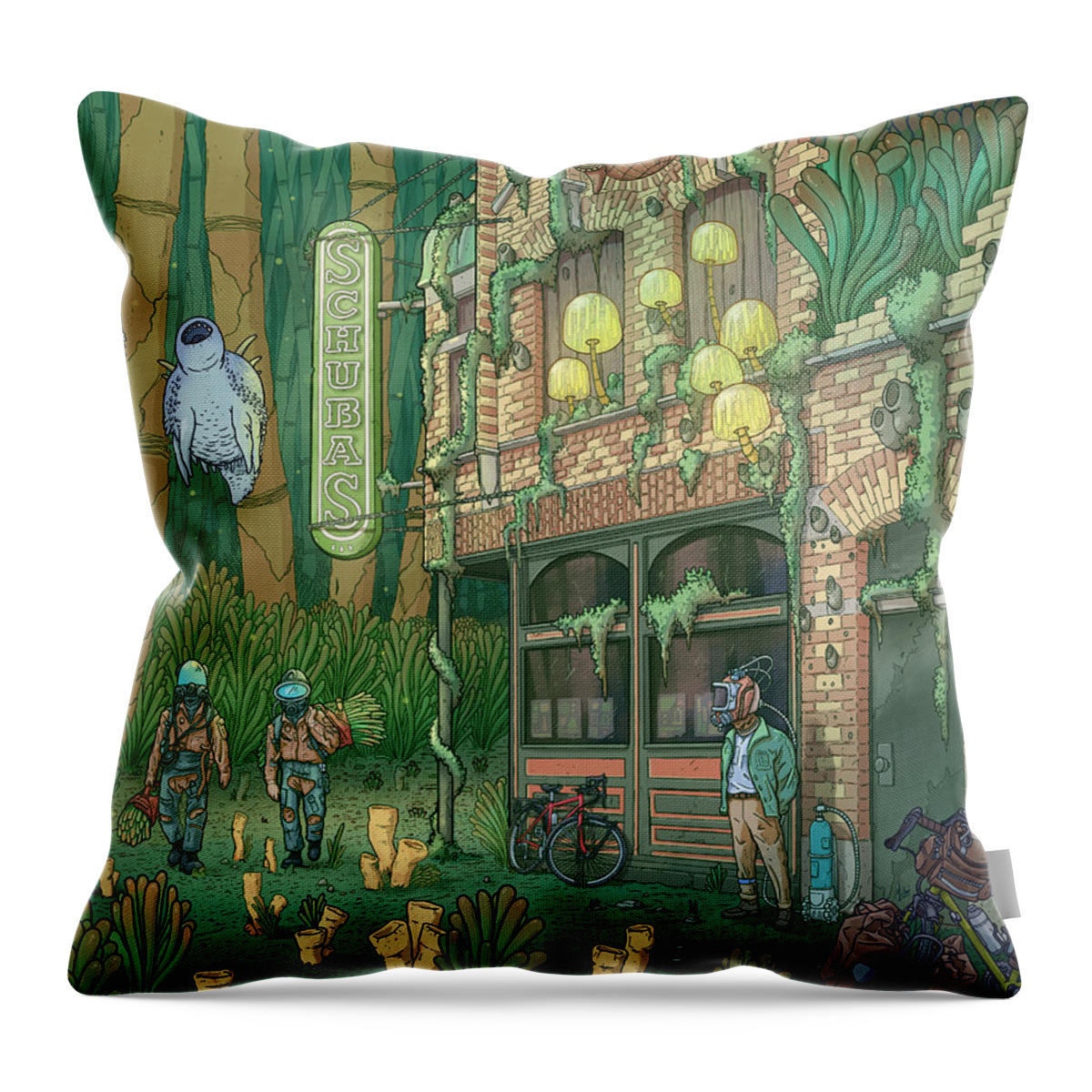 Illustration Throw Pillow featuring the digital art Schubas Tied House by EvanArt - Evan Miller