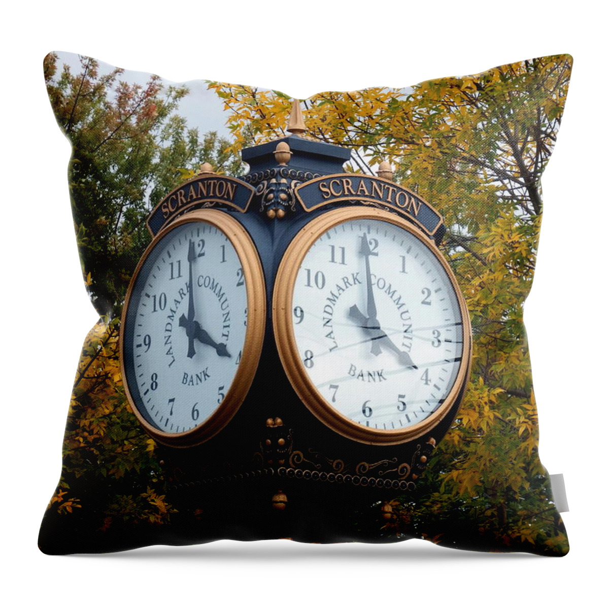 Scranton Throw Pillow featuring the photograph Scranton Landmark Street Clock by Janine Riley