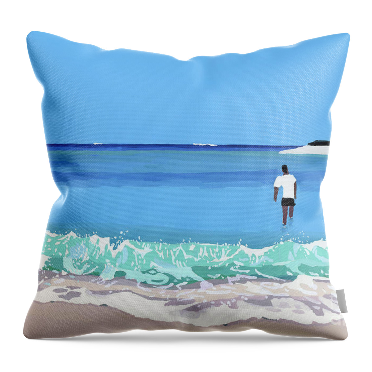 Sea And Man Throw Pillow featuring the painting Sea And Man by Hiroyuki Izutsu