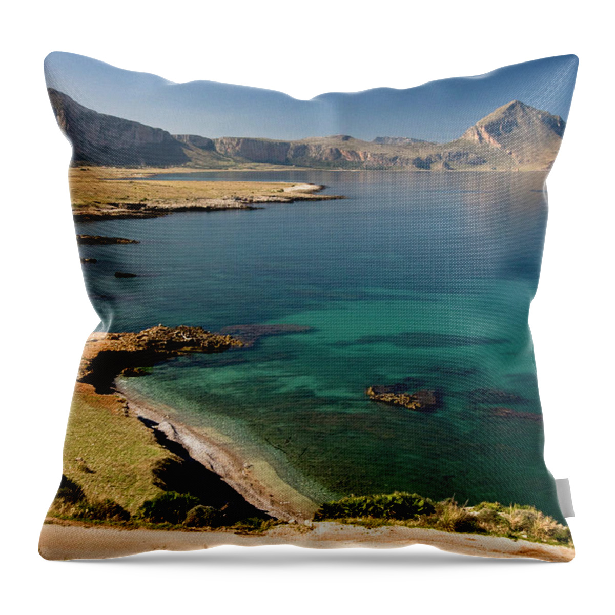 Grass Throw Pillow featuring the photograph Sea And The Mountain In Sicily by Luciano Grasso