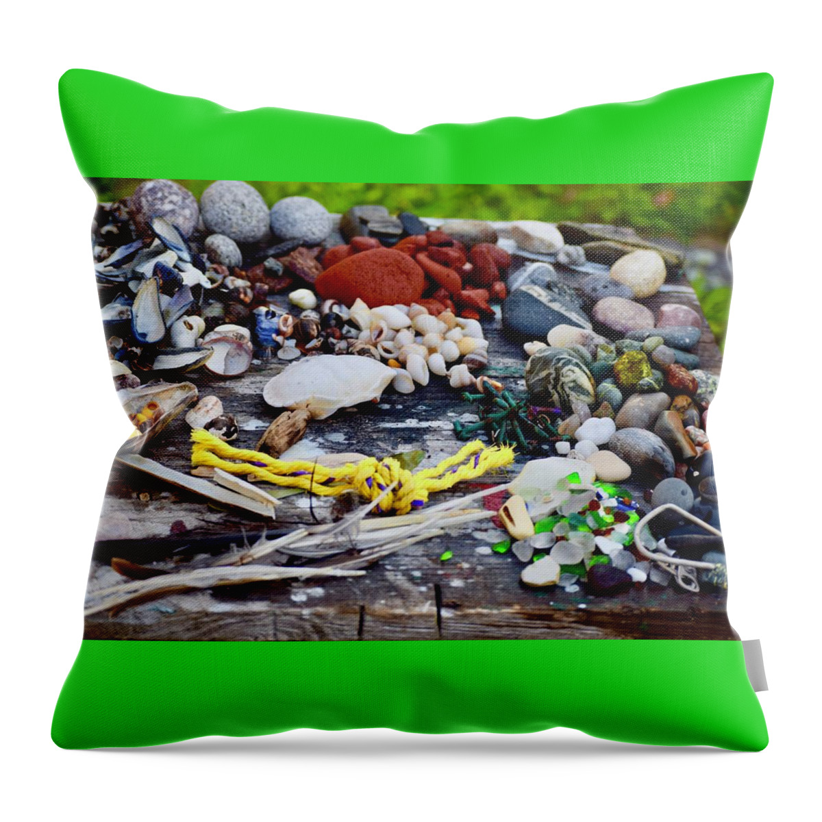 Sea Glass Throw Pillow featuring the photograph Sea Glass Hunting Bounty by Debra Grace Addison