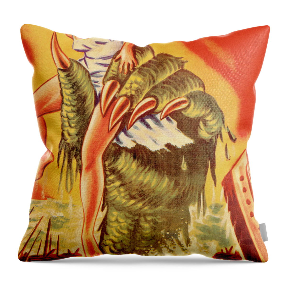 Abduction Throw Pillow featuring the drawing Sea Monster Grabbing Woman by CSA Images