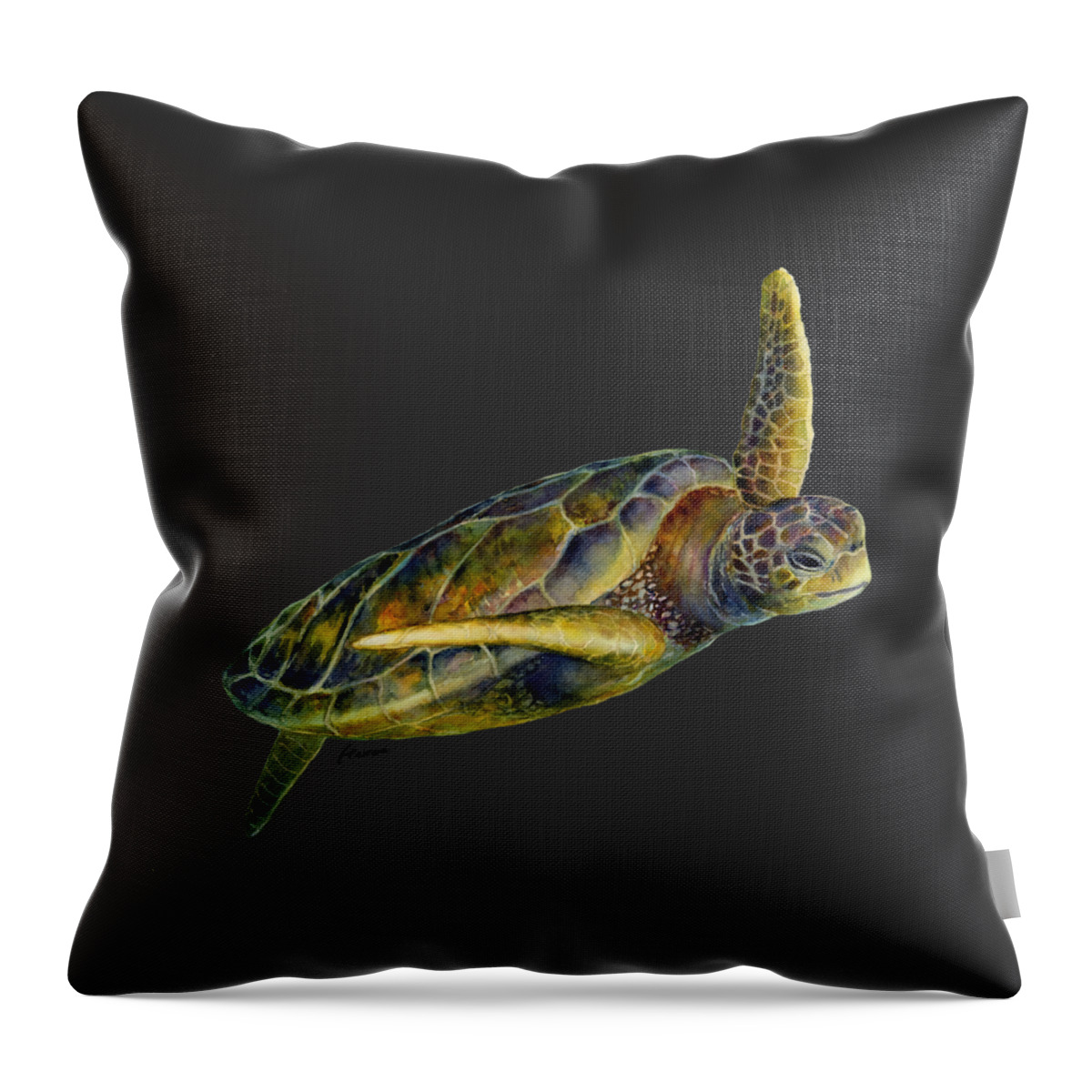 Underwater Throw Pillow featuring the painting Sea Turtle 2-Solid background by Hailey E Herrera