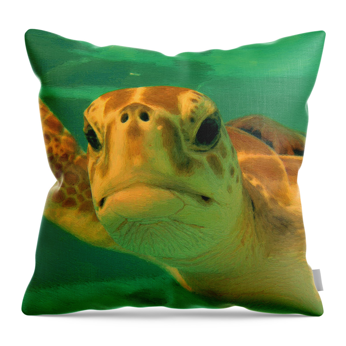 Waterscape Throw Pillow featuring the painting Sea Turtle off the Mexican Coast - DWP2086549 by Dean Wittle