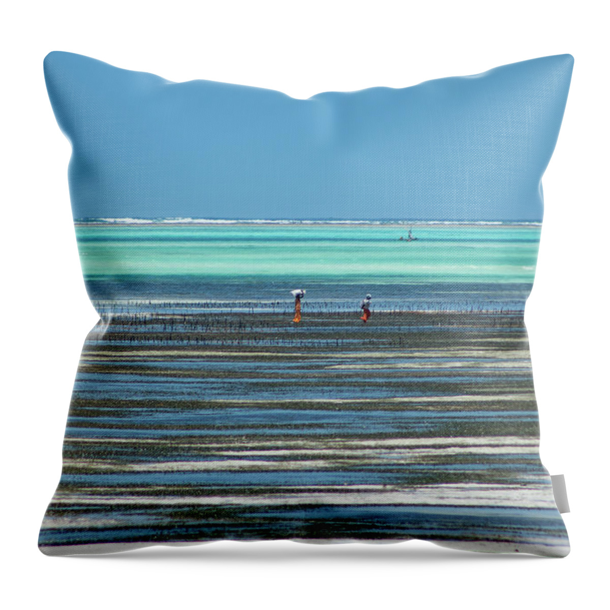  Throw Pillow featuring the photograph Sea weed collectors 1 by Mache Del Campo