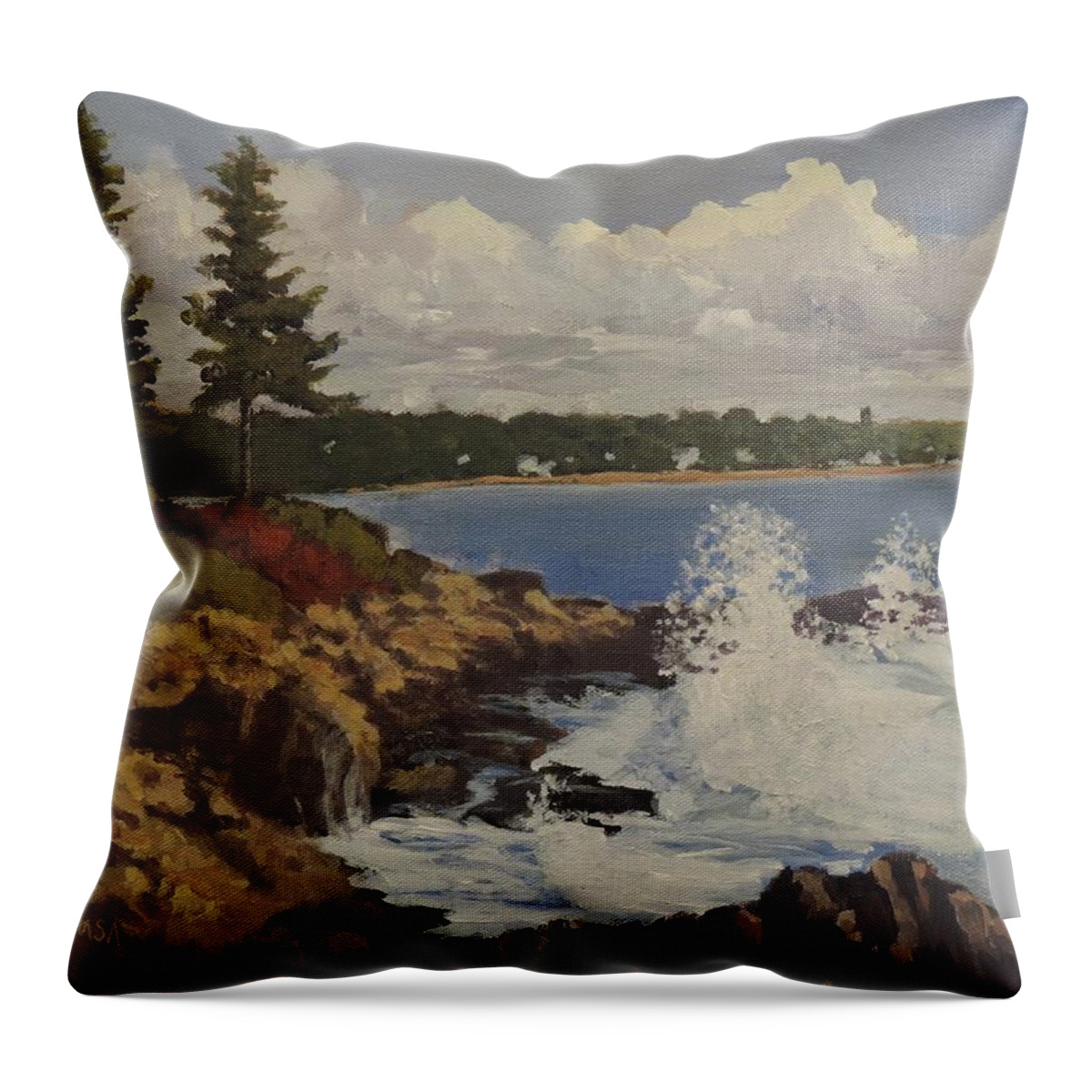 Seacoast Pines Throw Pillow featuring the painting Seacoast Pines by Bill Tomsa