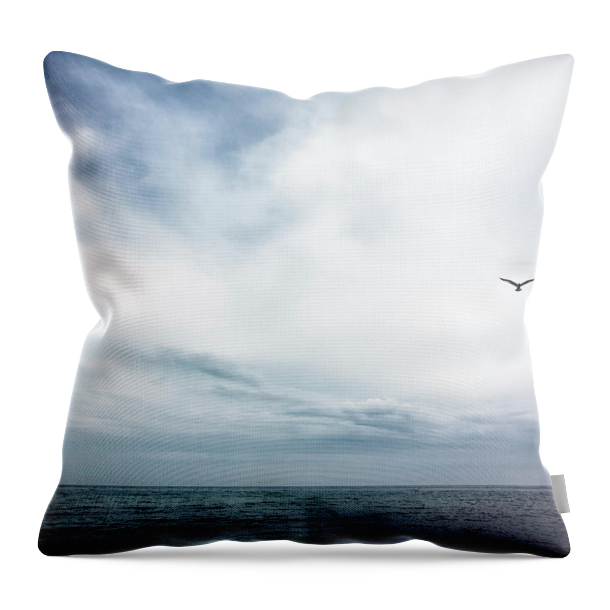 Scenics Throw Pillow featuring the photograph Seagull Flying Over Lake Michigan by Rebecca Nelson