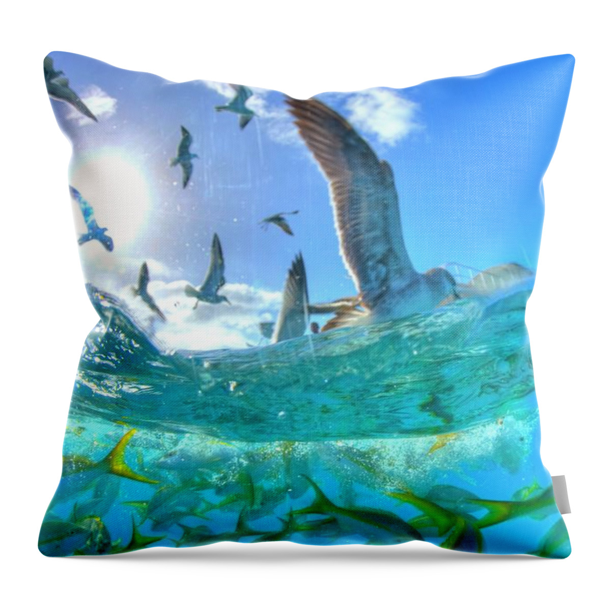 Animal Themes Throw Pillow featuring the photograph Seagulls And Reef Fish by M. Gungen Photography