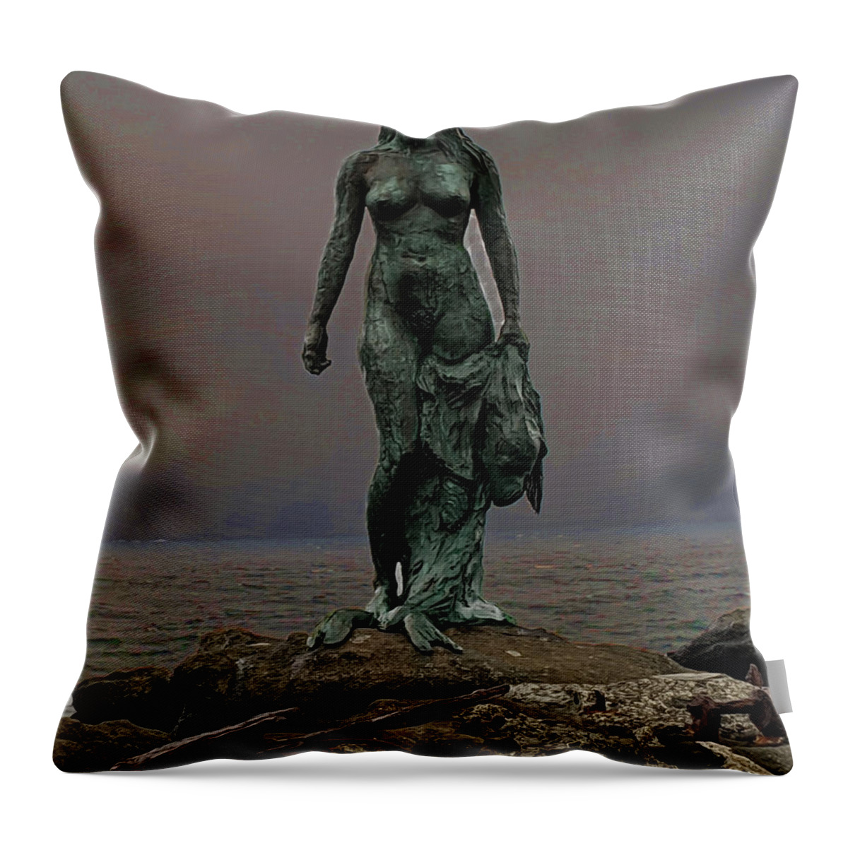 Statue Throw Pillow featuring the photograph Seal Woman Statue by Imagery-at- Work