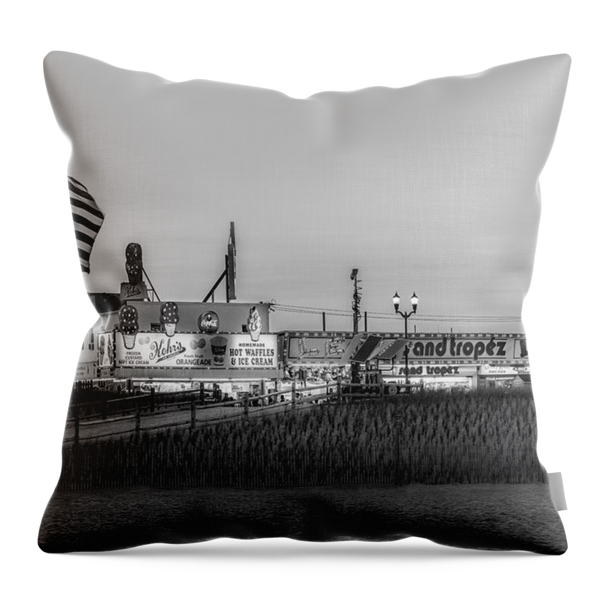 Casino Pier Throw Pillow featuring the photograph Seaside Heights Boardwalk BW by Susan Candelario