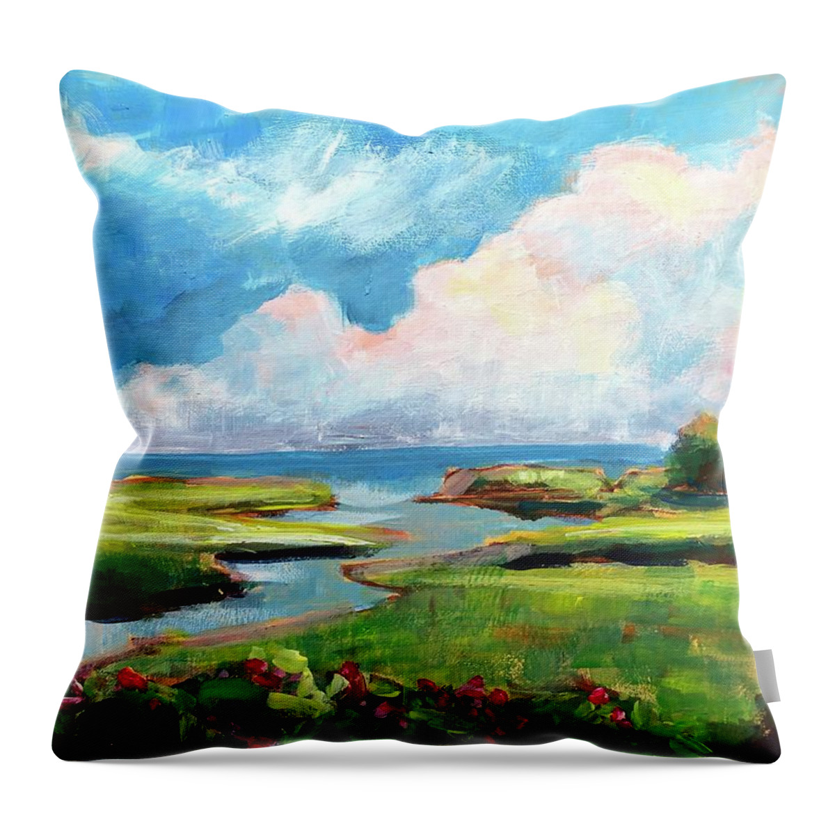 Seaside Marsh Throw Pillow featuring the painting Seaside Marsh by Barbara Hageman