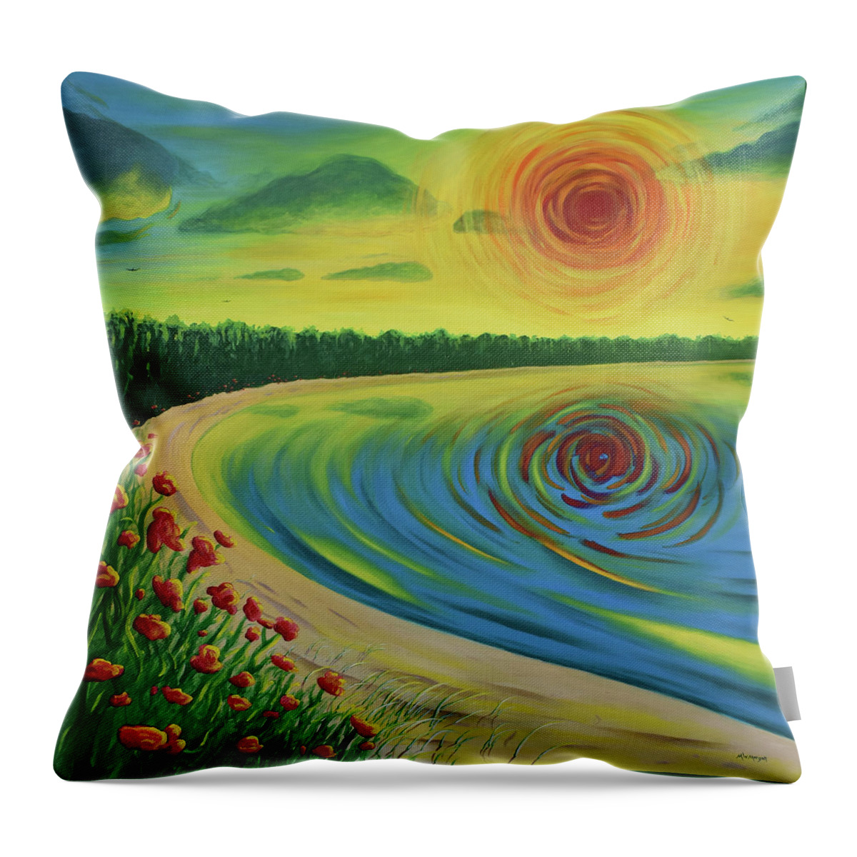 Secret Throw Pillow featuring the painting Secret Blackhole Sunset Beach by Michael Morgan