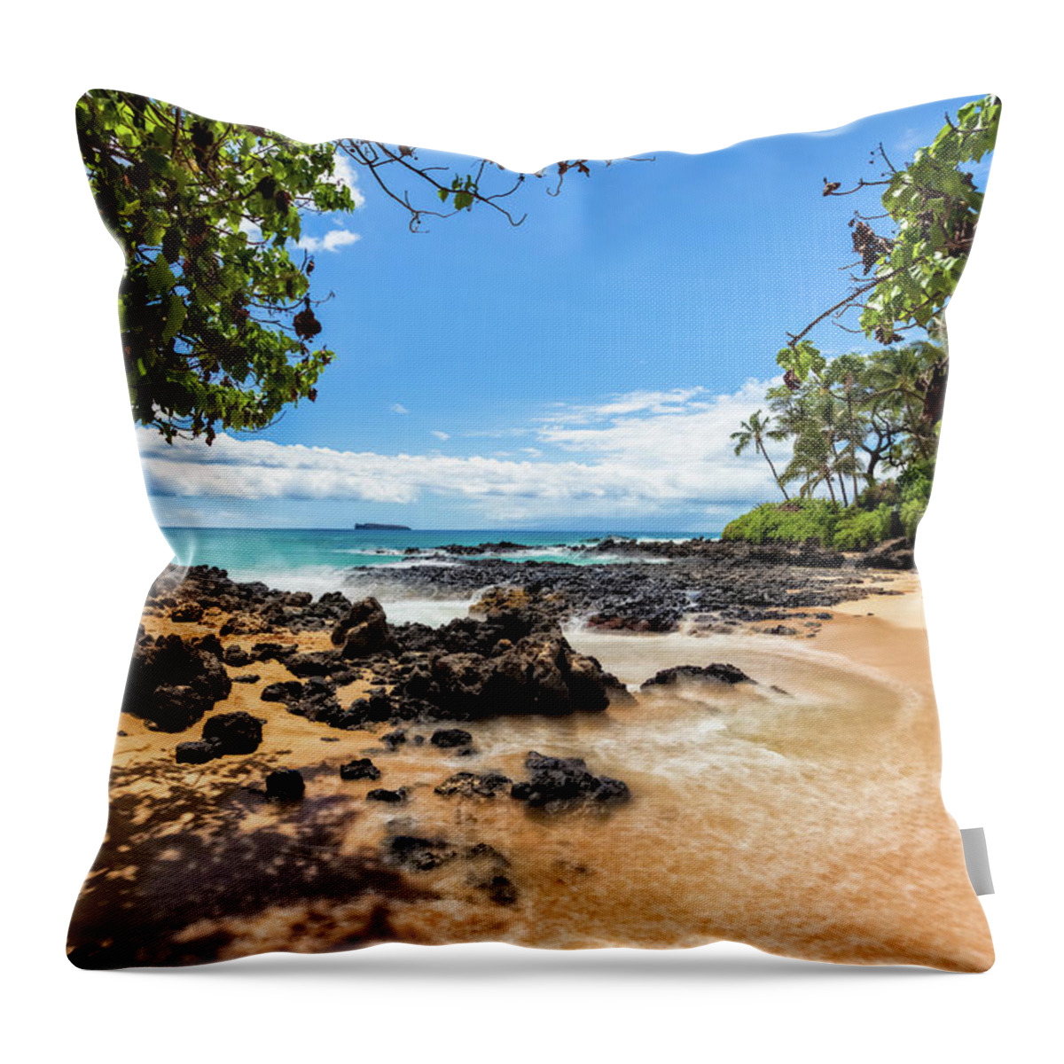 Maui Cove Beach Throw Pillow featuring the photograph Secrets Hideout by Chris Spencer
