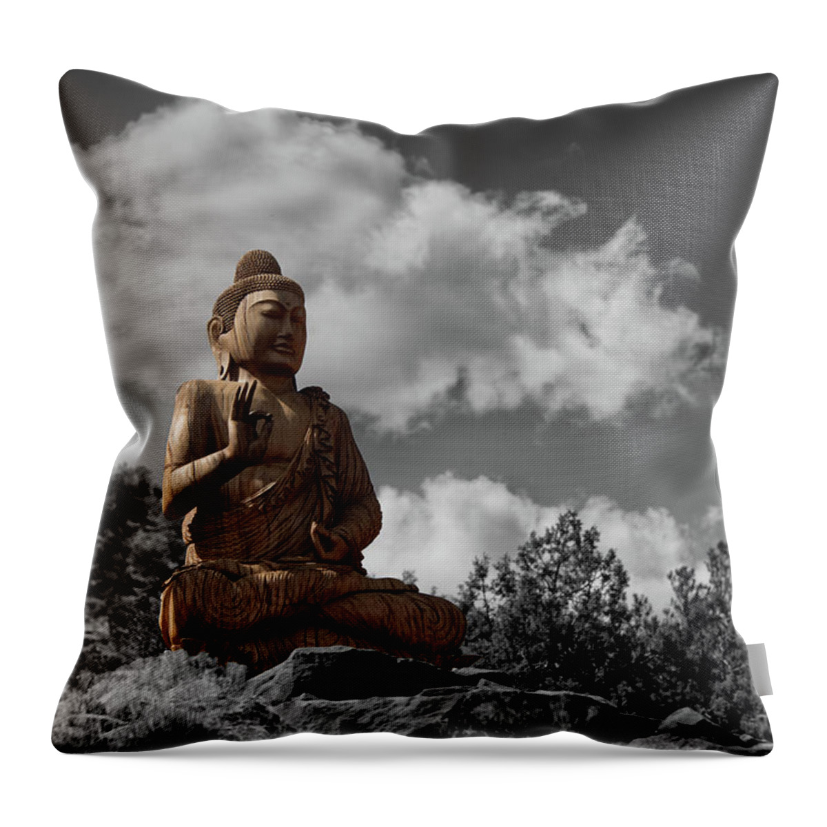 Golden Throw Pillow featuring the photograph Sedona Buddha by Alan Goldberg